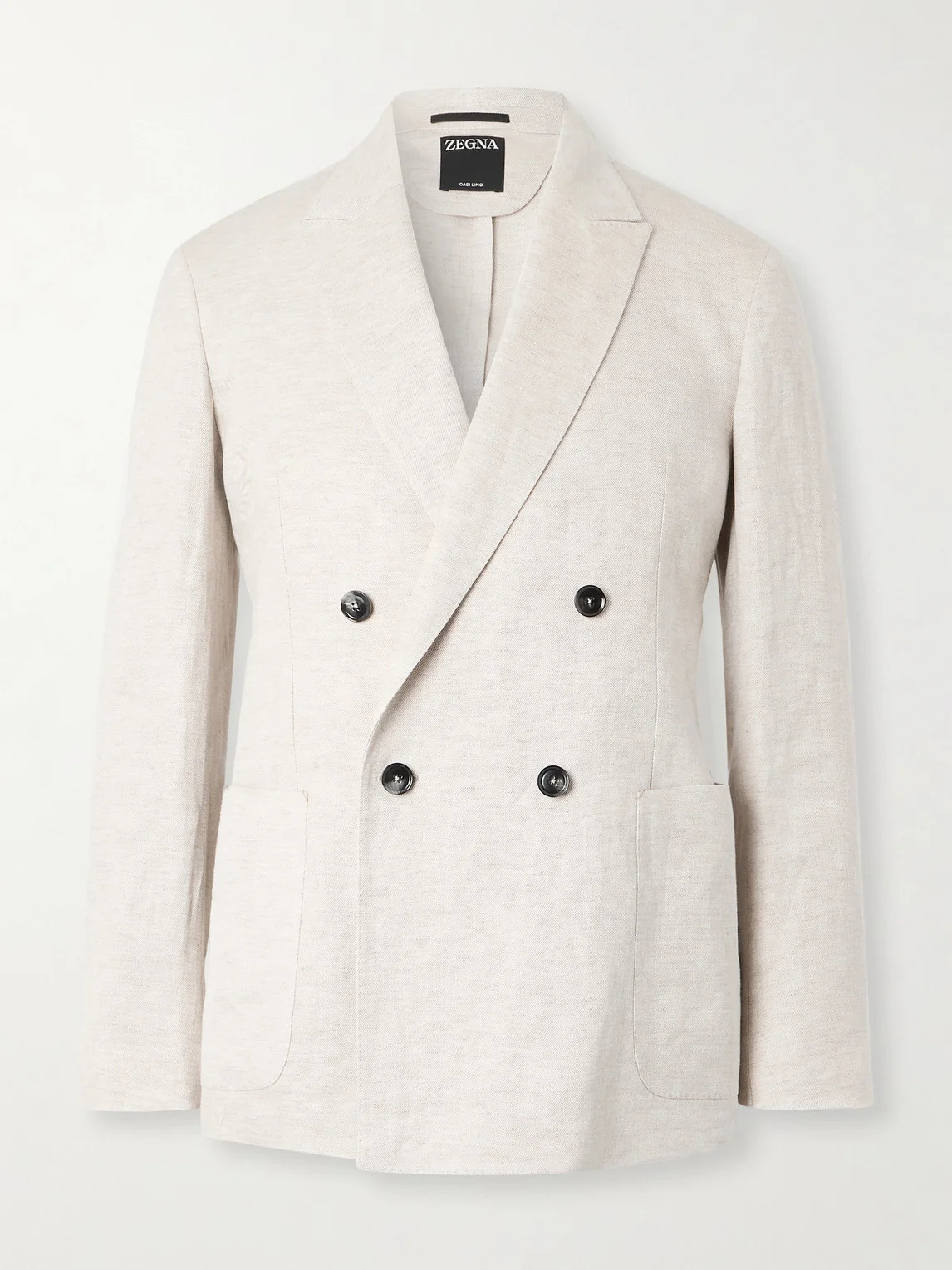 Double-Breasted Linen-Twill Suit Jacket - 1