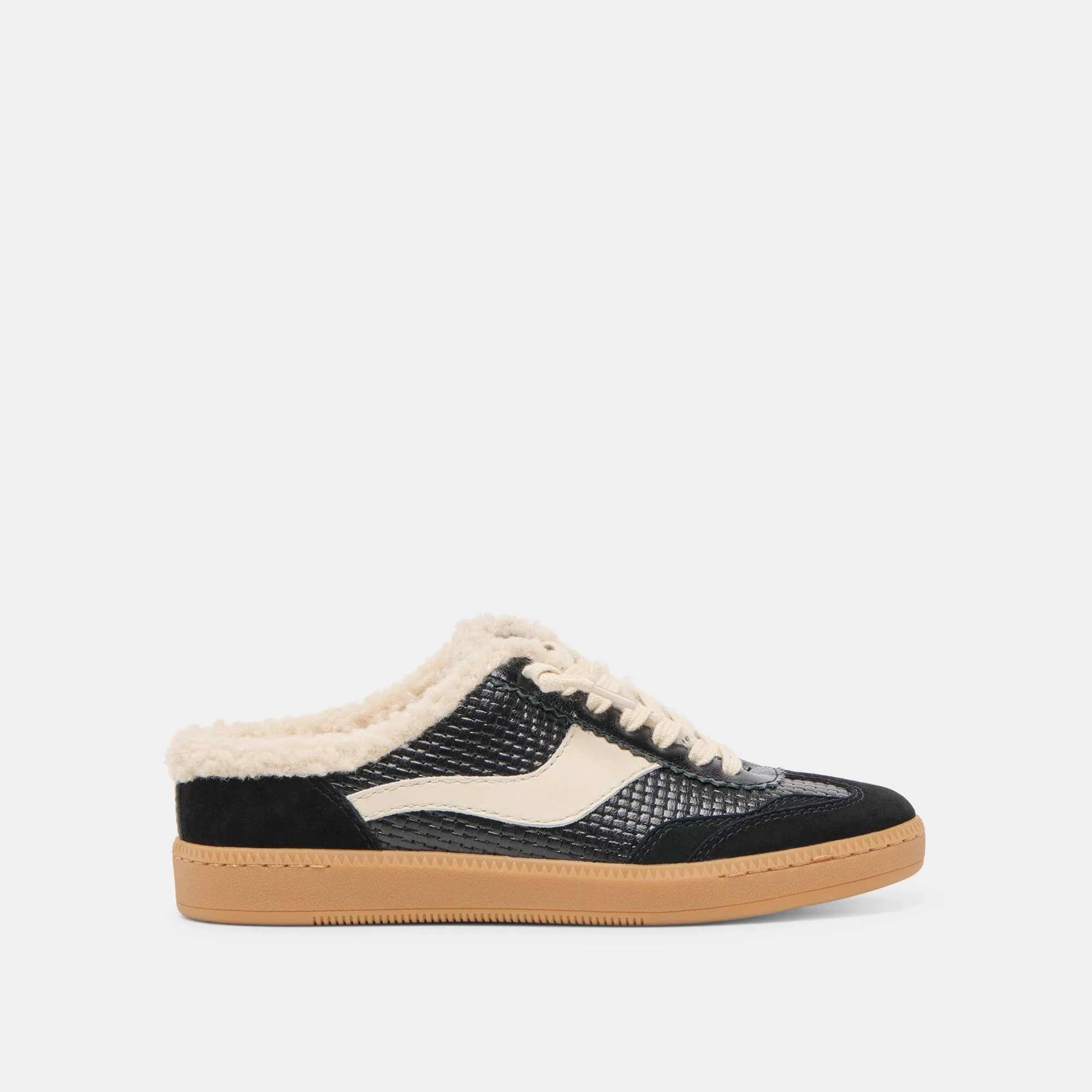 NOTICE SLIDE PLUSH SNEAKERS BLACK WOVEN LEATHER - 1