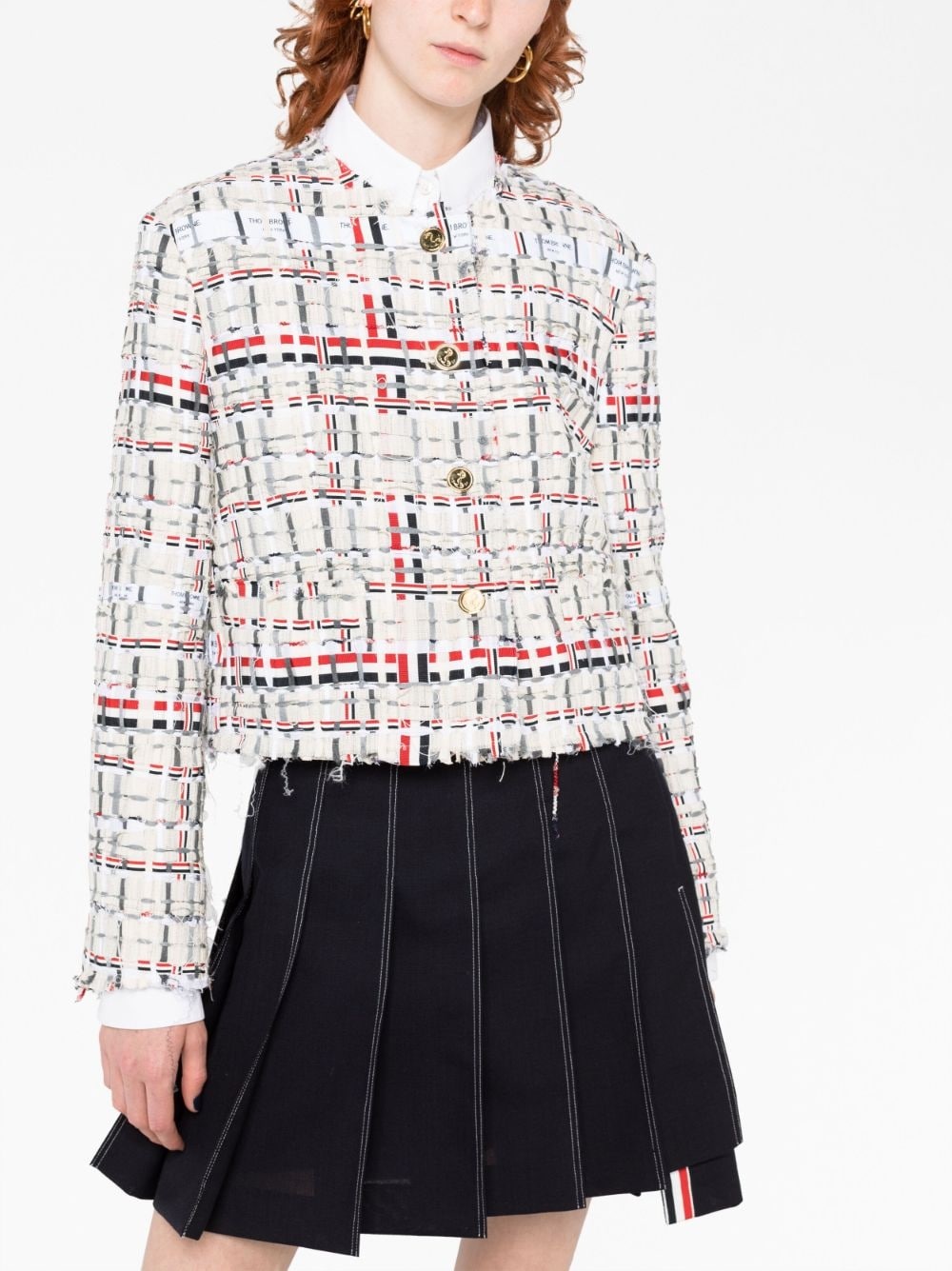 RWB stripe deconstructed-design tweed jacket - 3