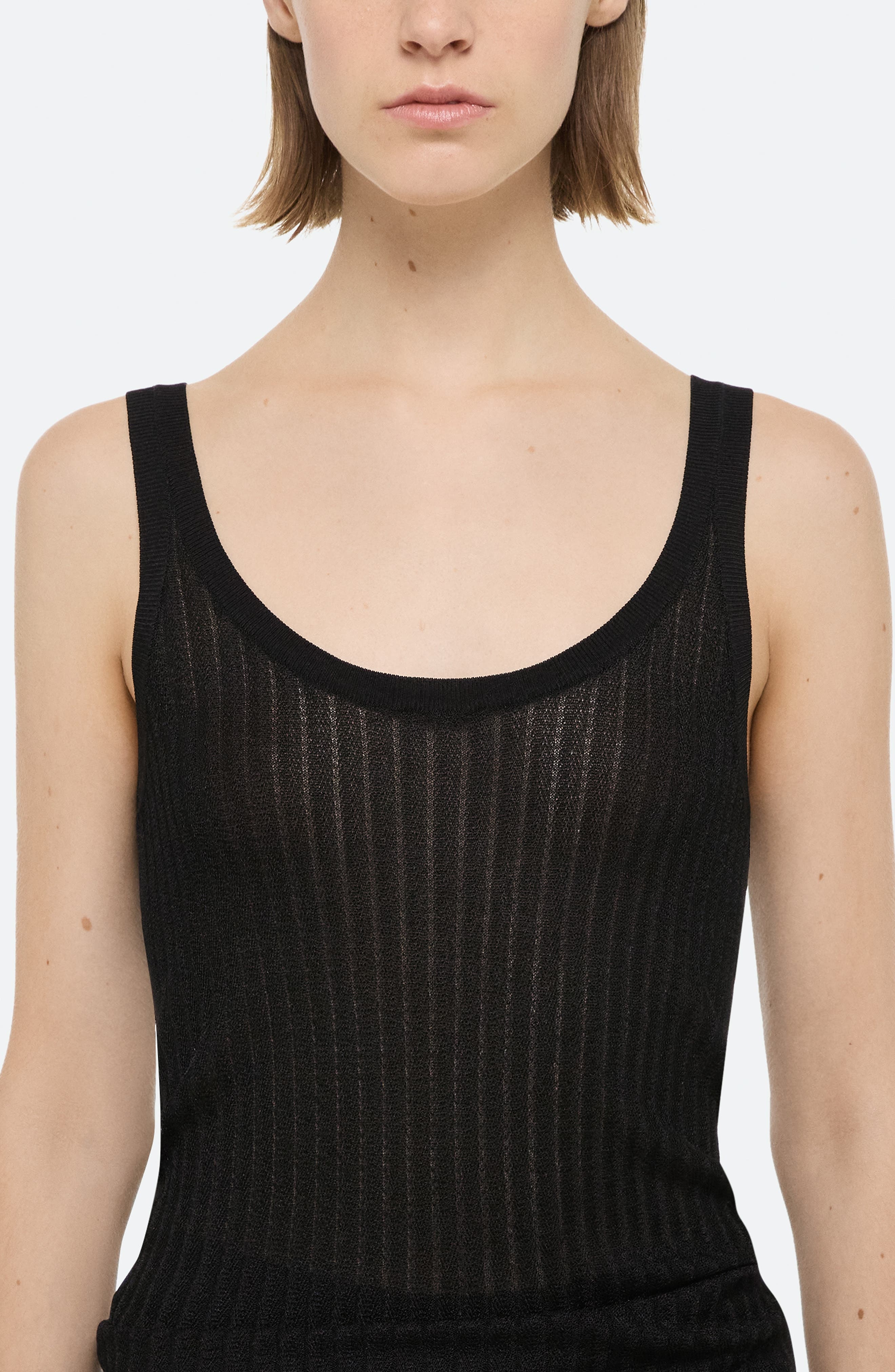Helmut Lang Pointelle Tank in Black - 4
