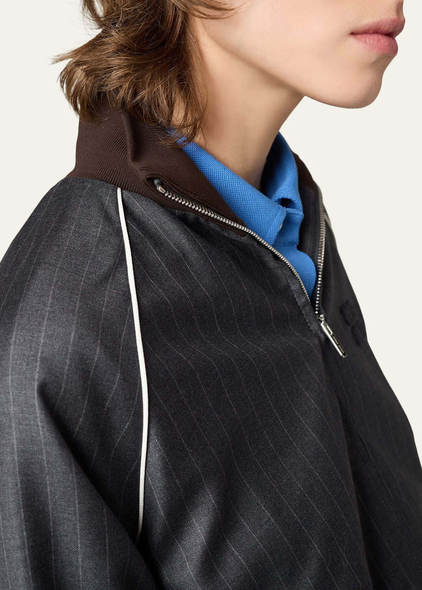 Pinstripe Zip-Up Jacket - 4
