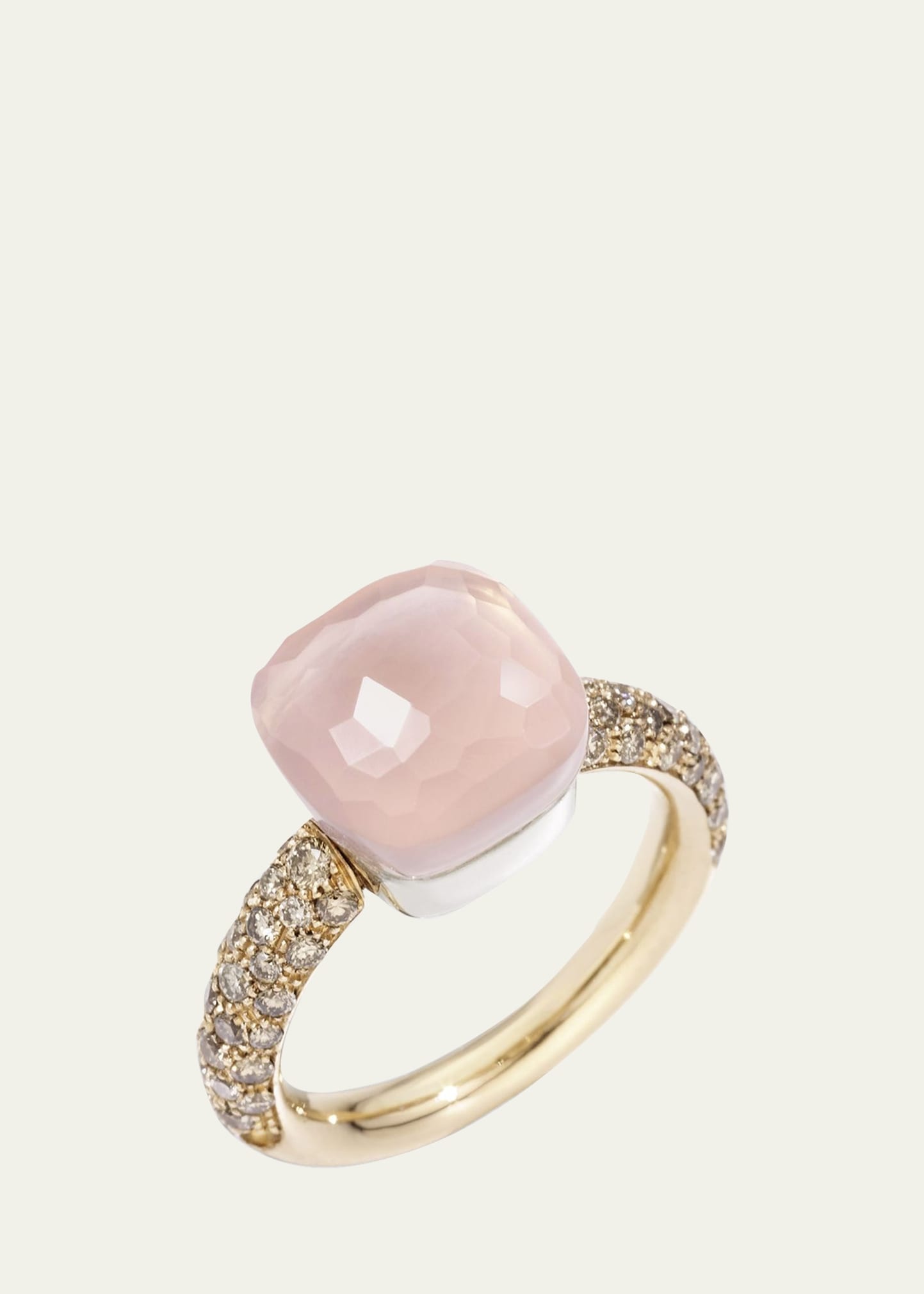 18K Gold Nudo Classic Rose Quartz Diamond Ring - 1