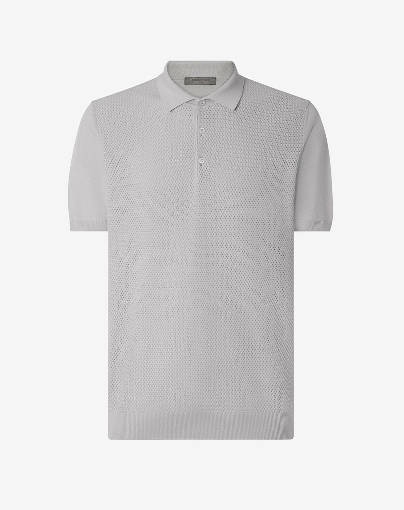 Grey button-up Pima cotton polo shirt 1