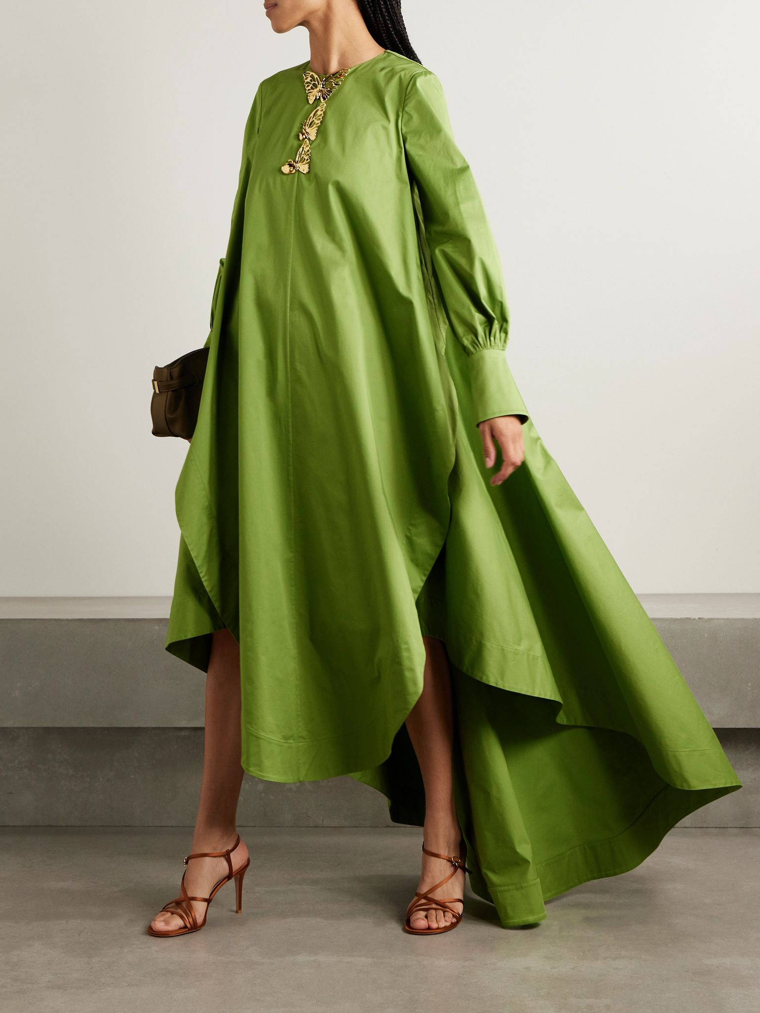 Draped embellished cotton-blend taffeta gown Green - 2