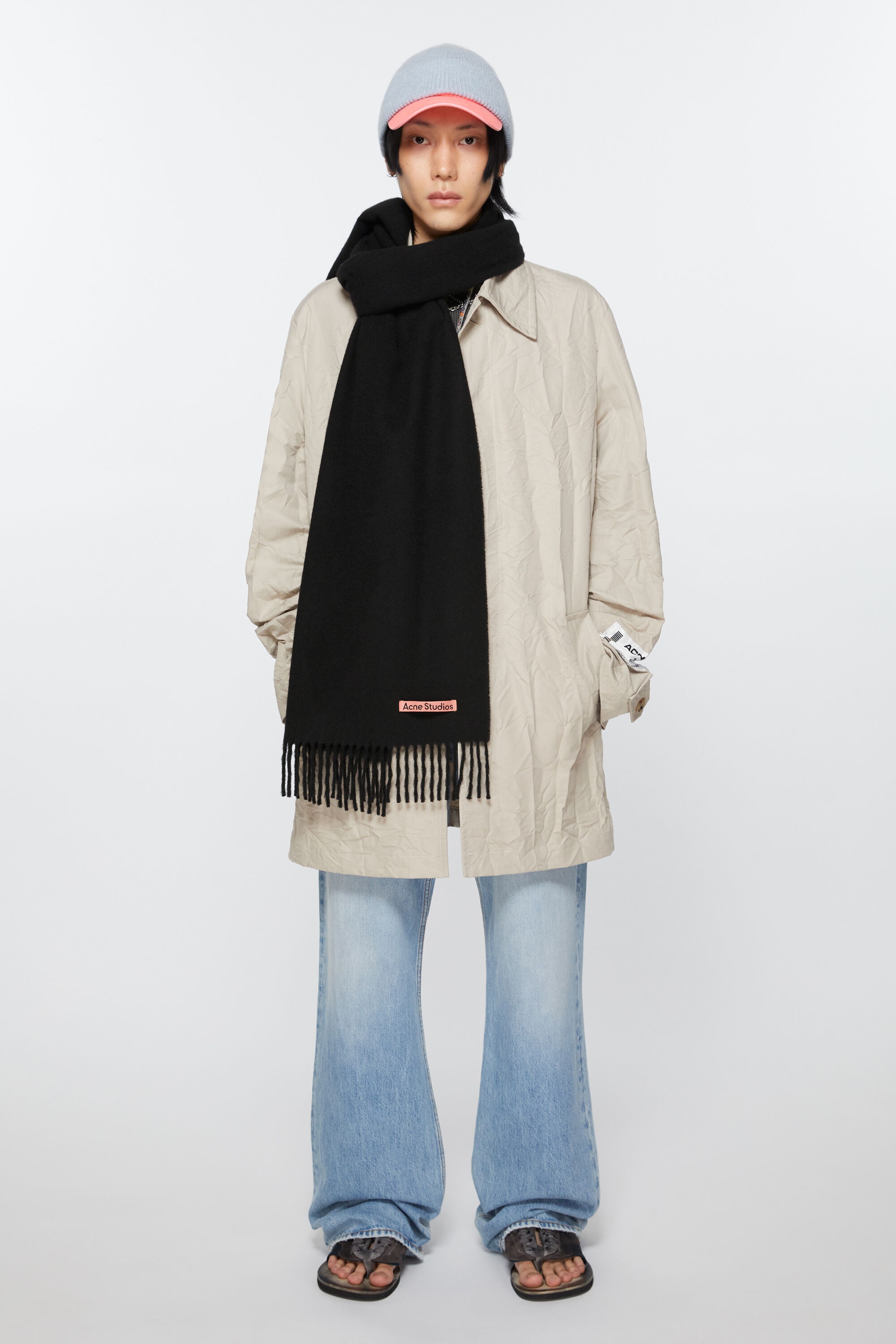 Cashmere fringe scarf - Narrow - Black - 3