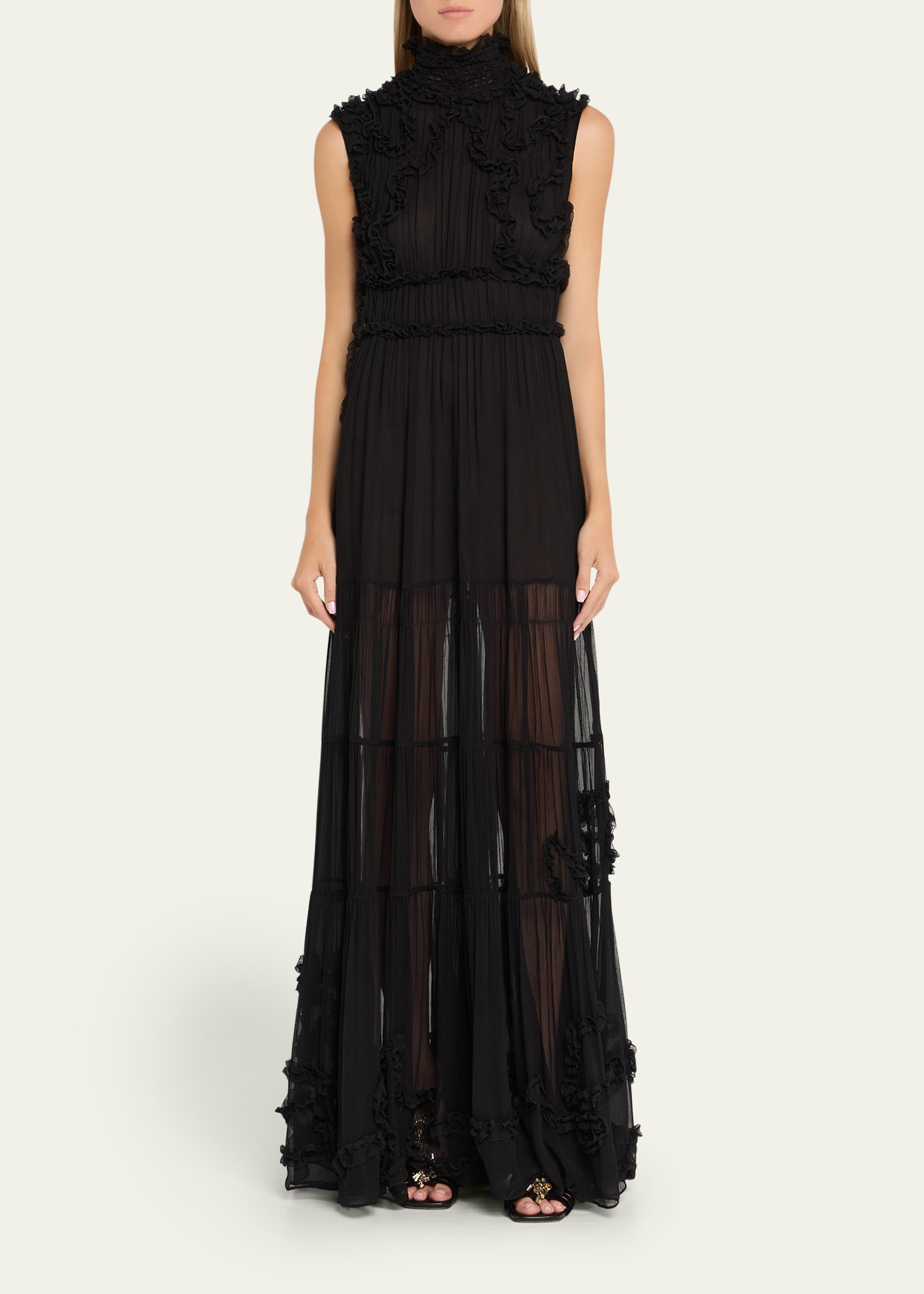 Verona Smocked Silk Turtleneck Gown - 2