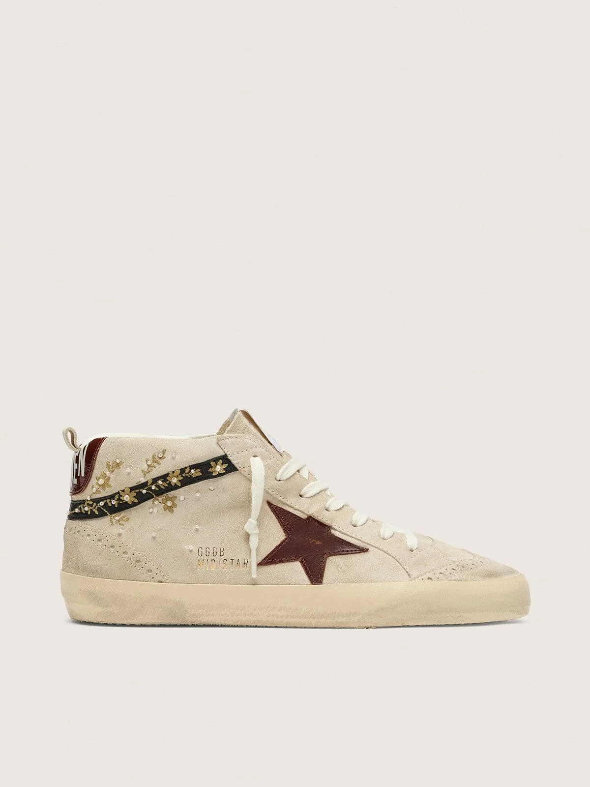 Women’s Mid Star in pearl suede with burgundy leather star and pearl and embroidery inserts - 1