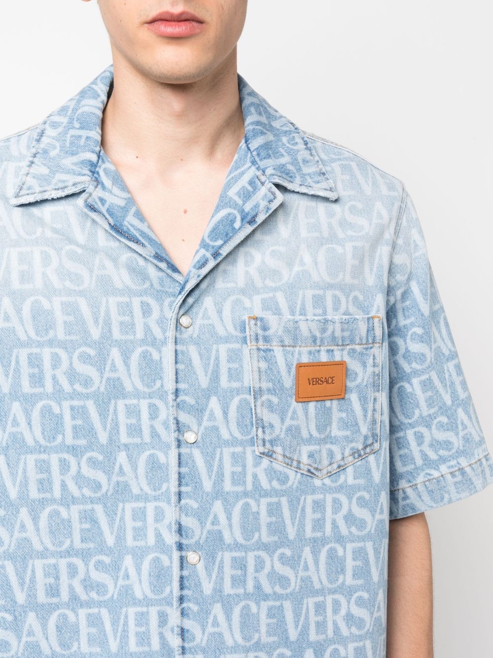 Allover logo-print denim shirt - 5