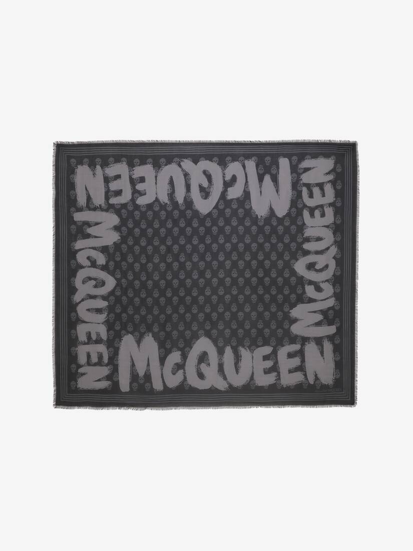 Mcqueen Graffiti Biker Skull Scarf in Black - 1