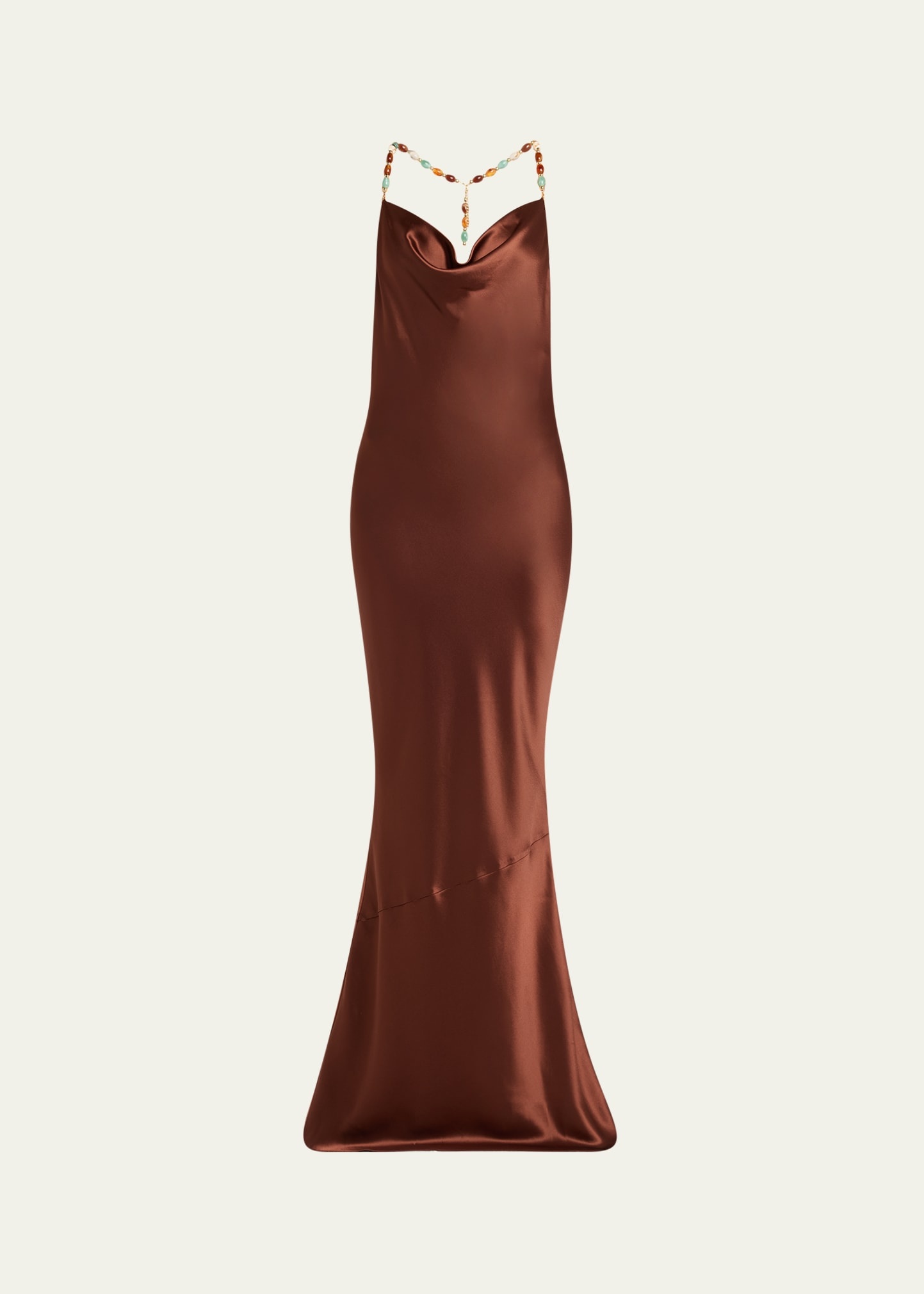 Finley Beaded Satin Slip Gown - 1