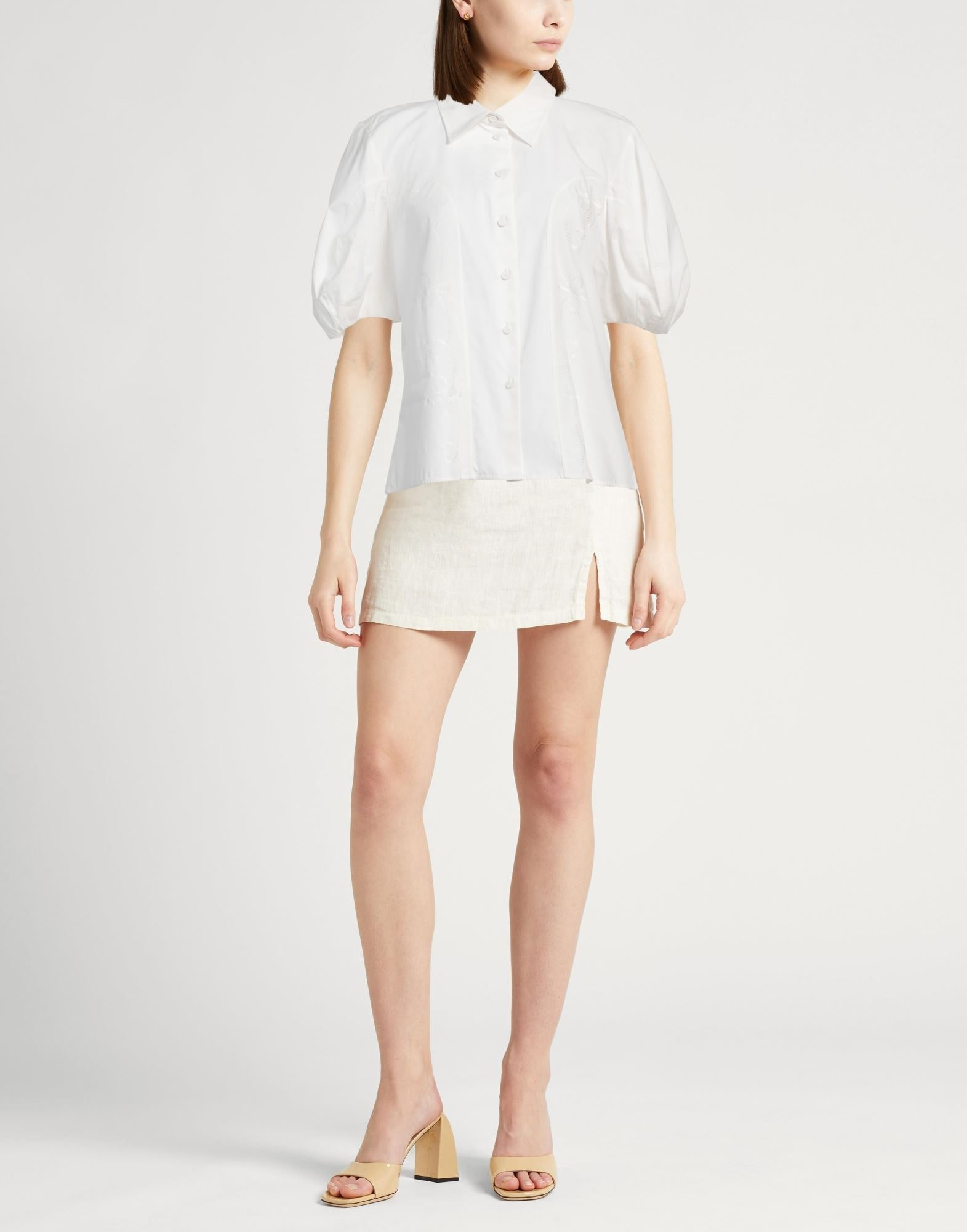 White Women's Solid Color Shirts & Blouses - 2