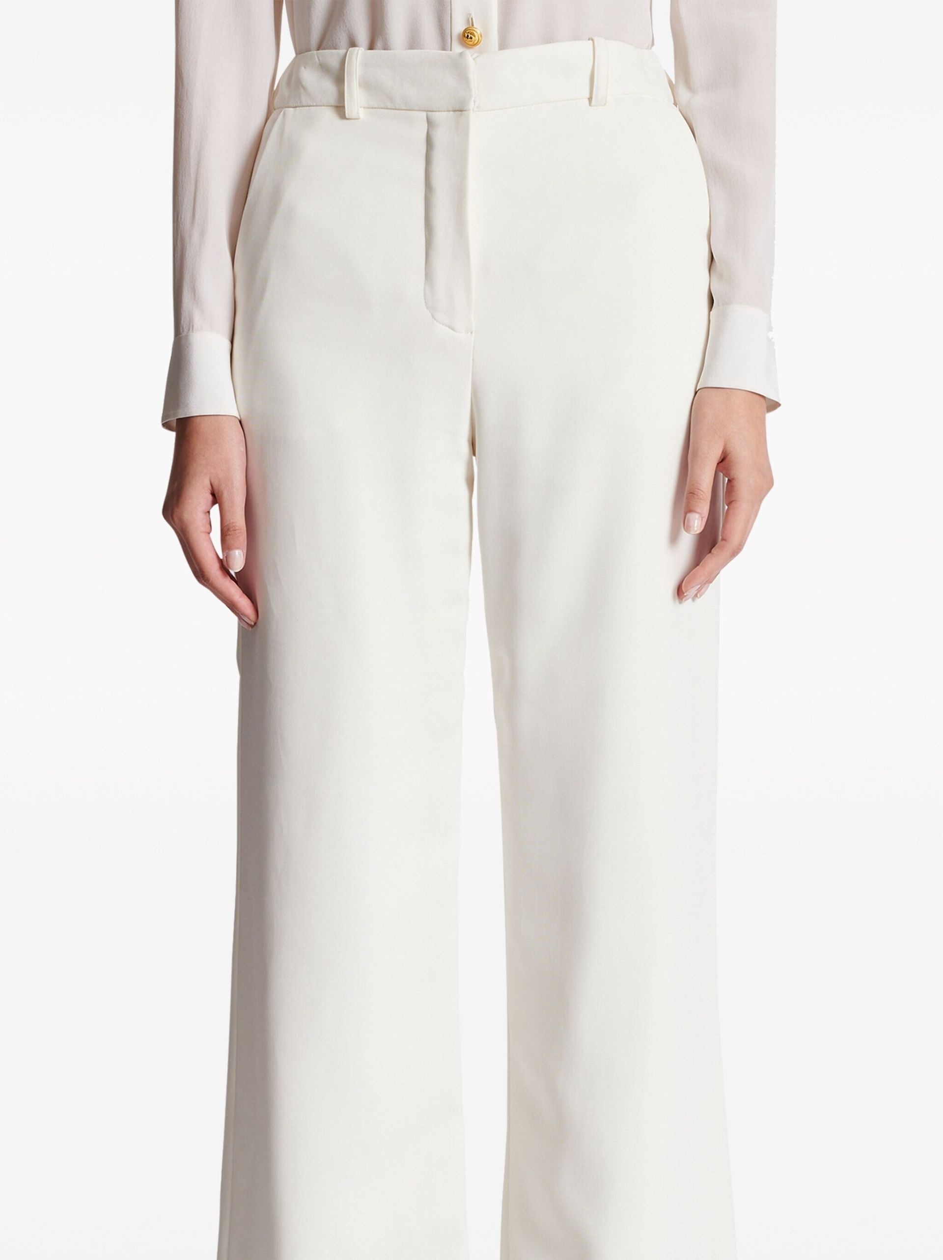 White High-Waist Crepe Trousers - 5