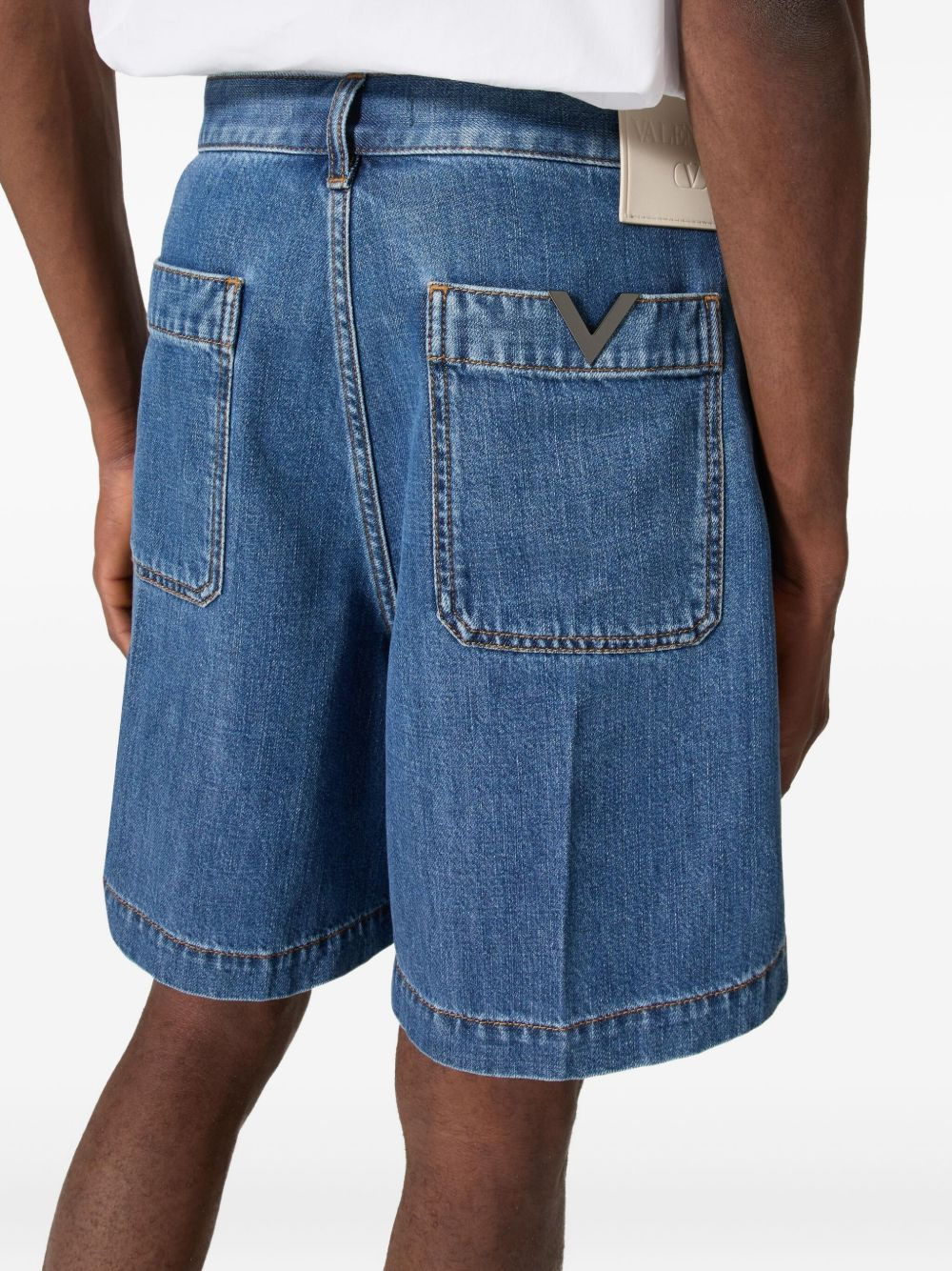 VGold detail denim shorts - 5