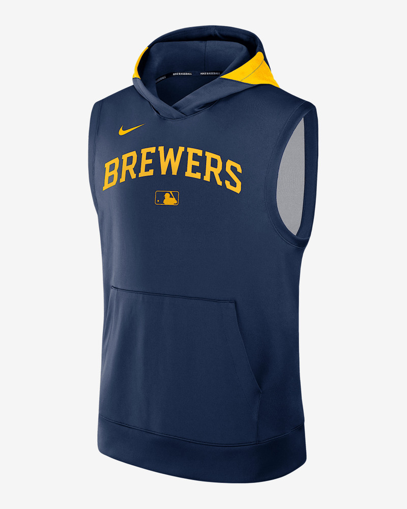Milwaukee Brewers Authentic Collection Men’s Nike Dri-FIT MLB Sleeveless Pullover Hoodie 1