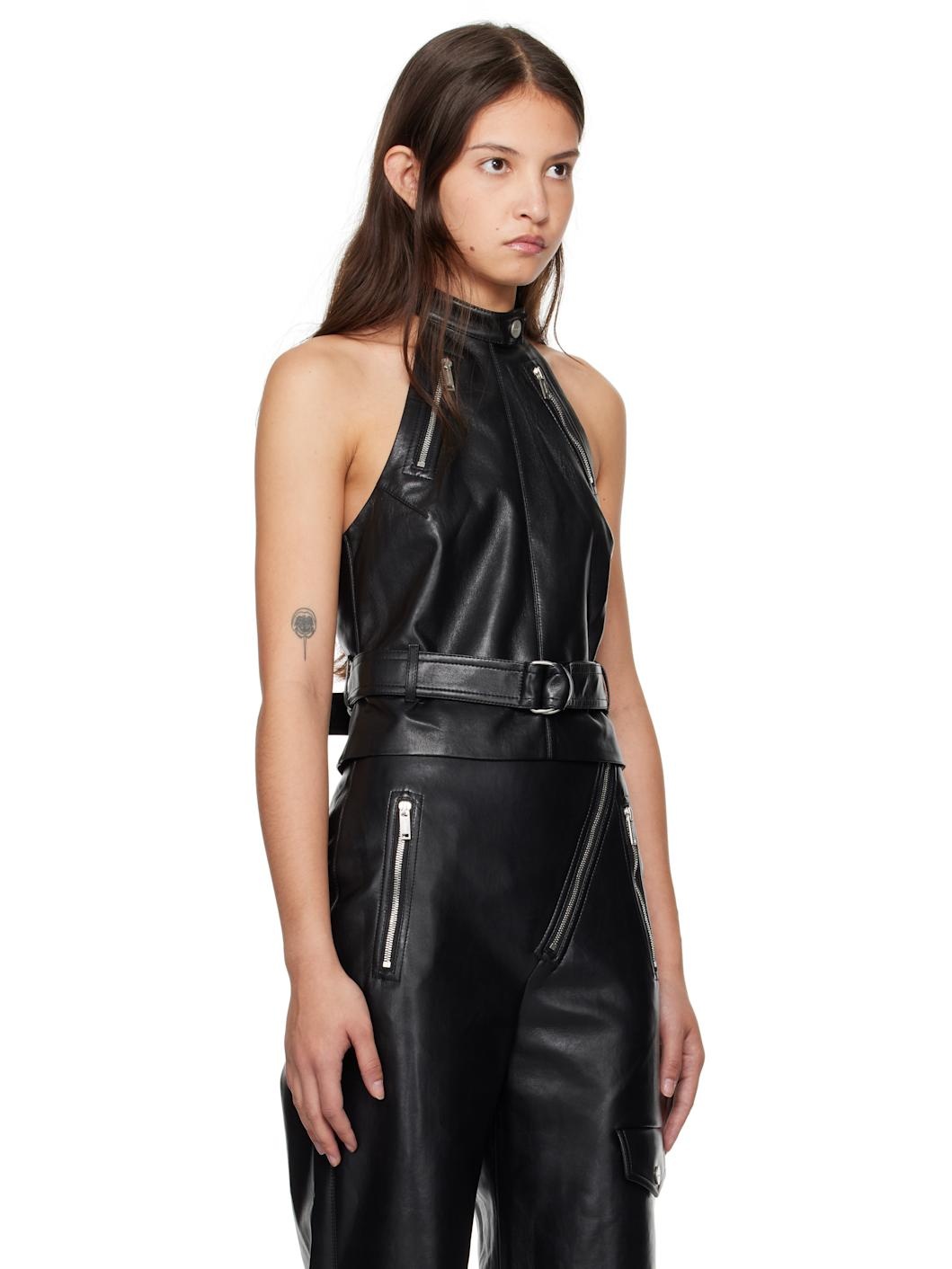 Black Sybel Regenerated Leather & Vegan Leather Top - 2