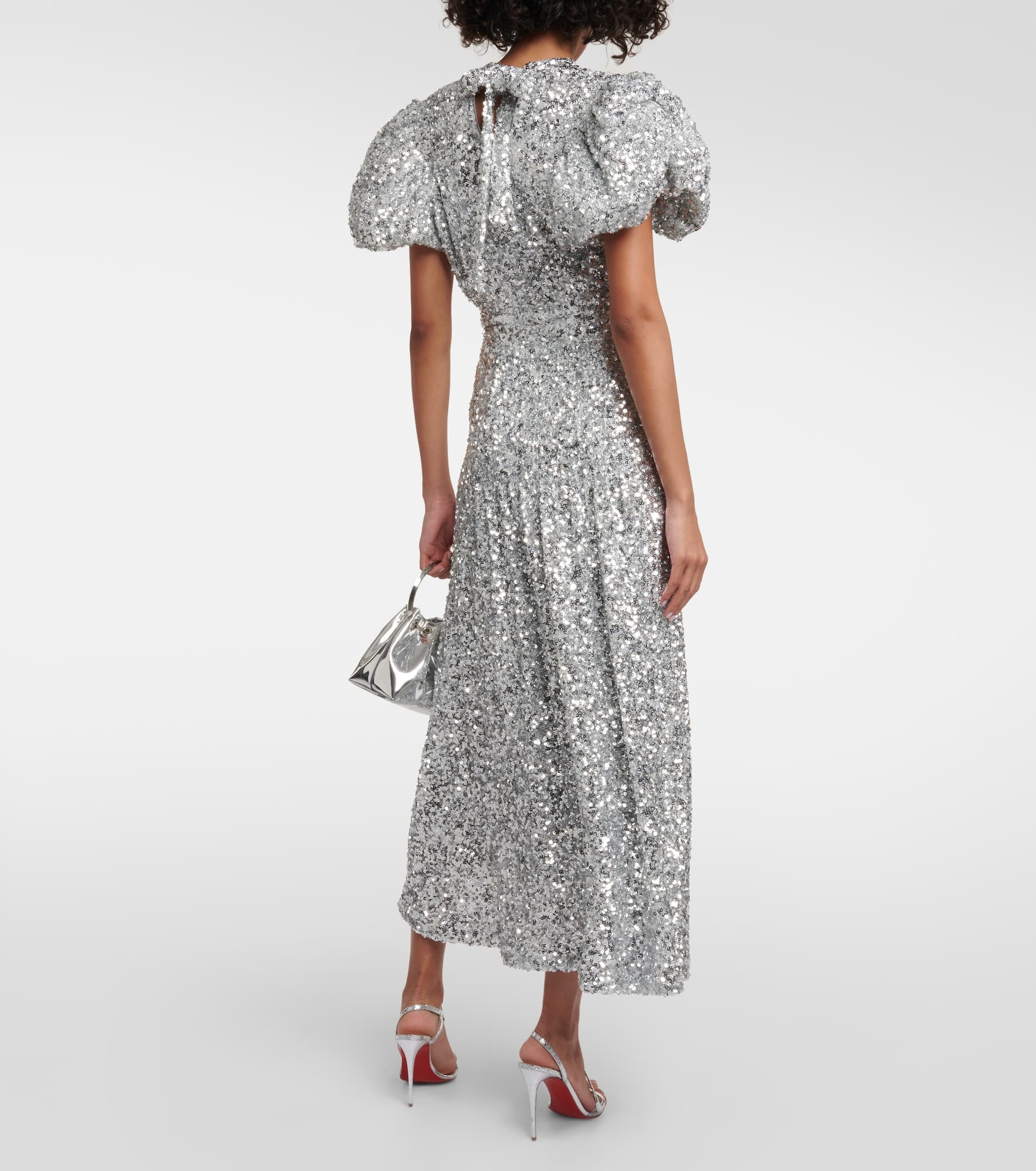 Puff-sleeve sequined midi dress - 3
