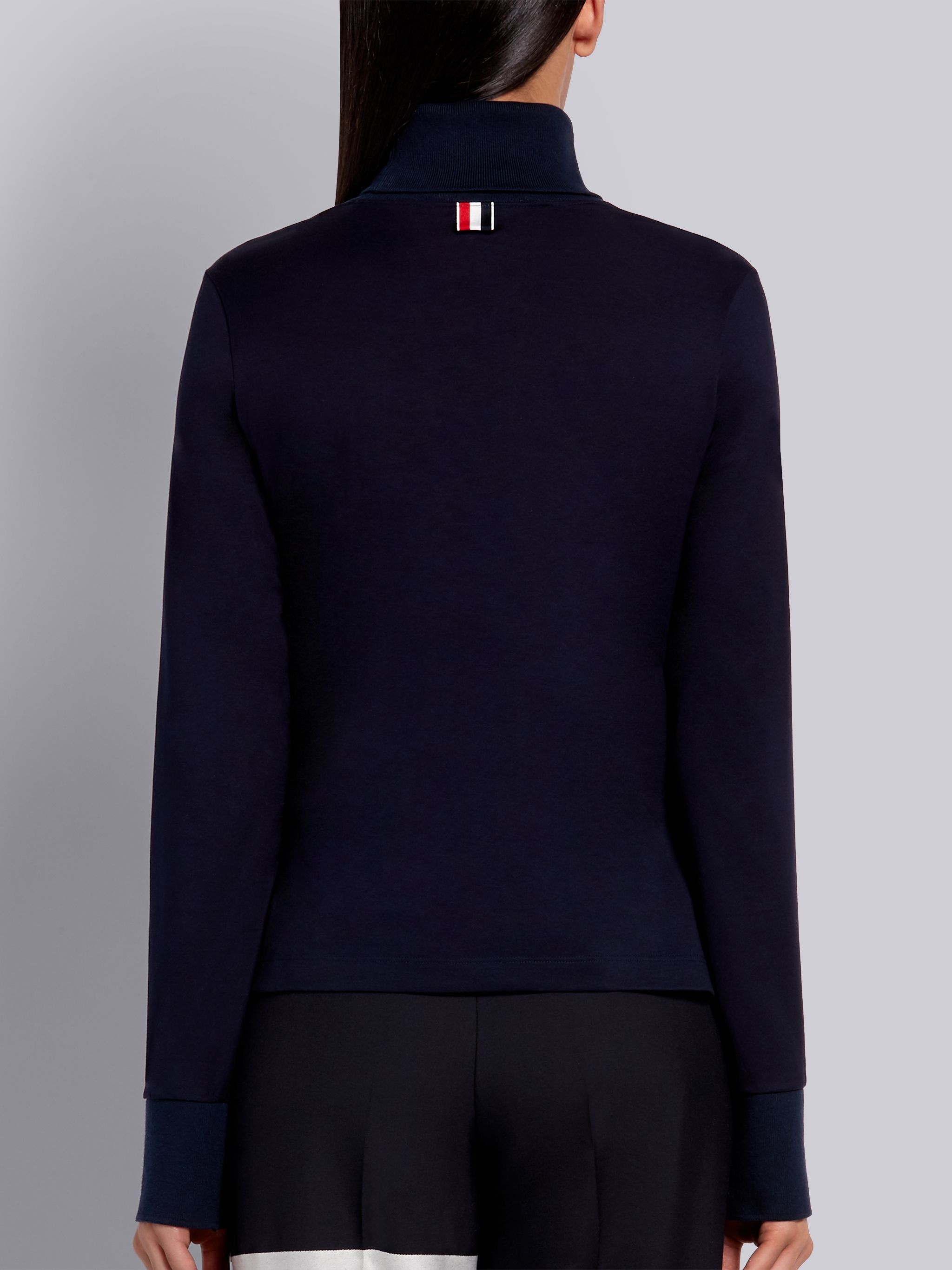 Navy Lightweight Cotton Jersey Long Sleeve Turtleneck - 3