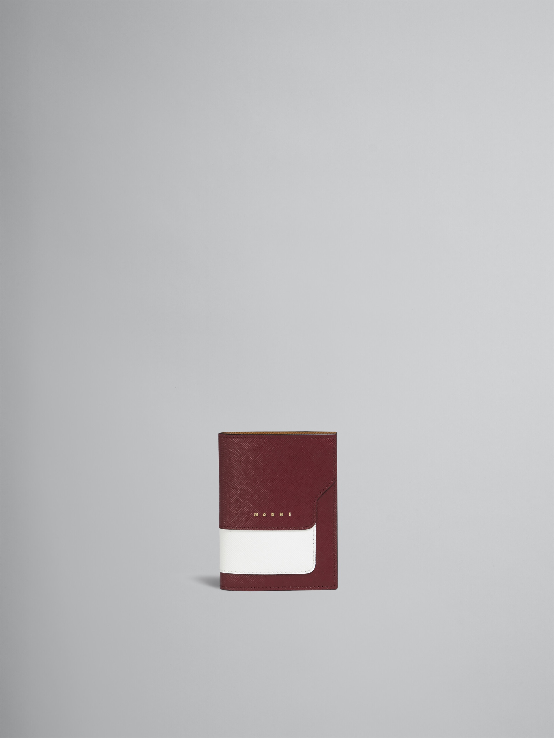 RED WHITE AND BROWN SAFFIANO LEATHER BI-FOLD WALLET - 1