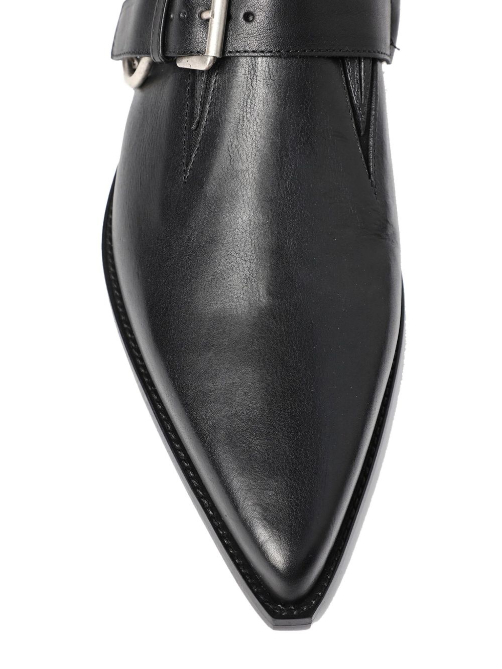 Pointy buckle-detail leather monk shoes - 4