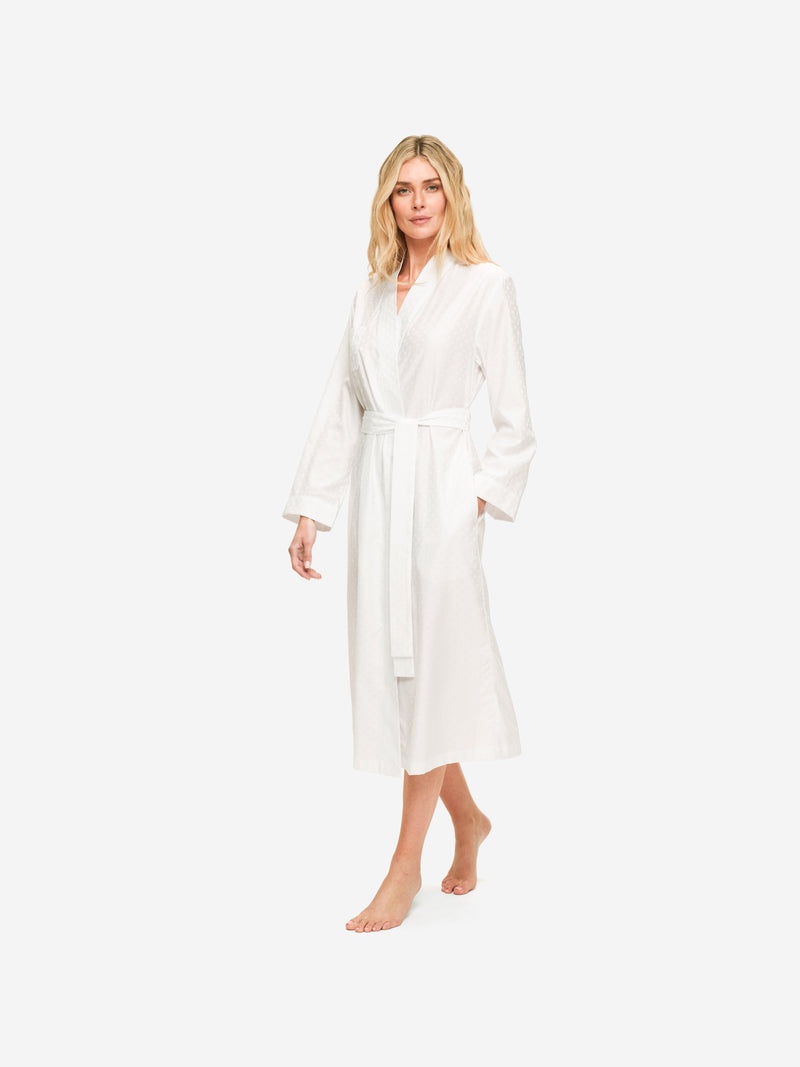 Women's Long Dressing Gown Kate 7 Cotton Jacquard White - 3