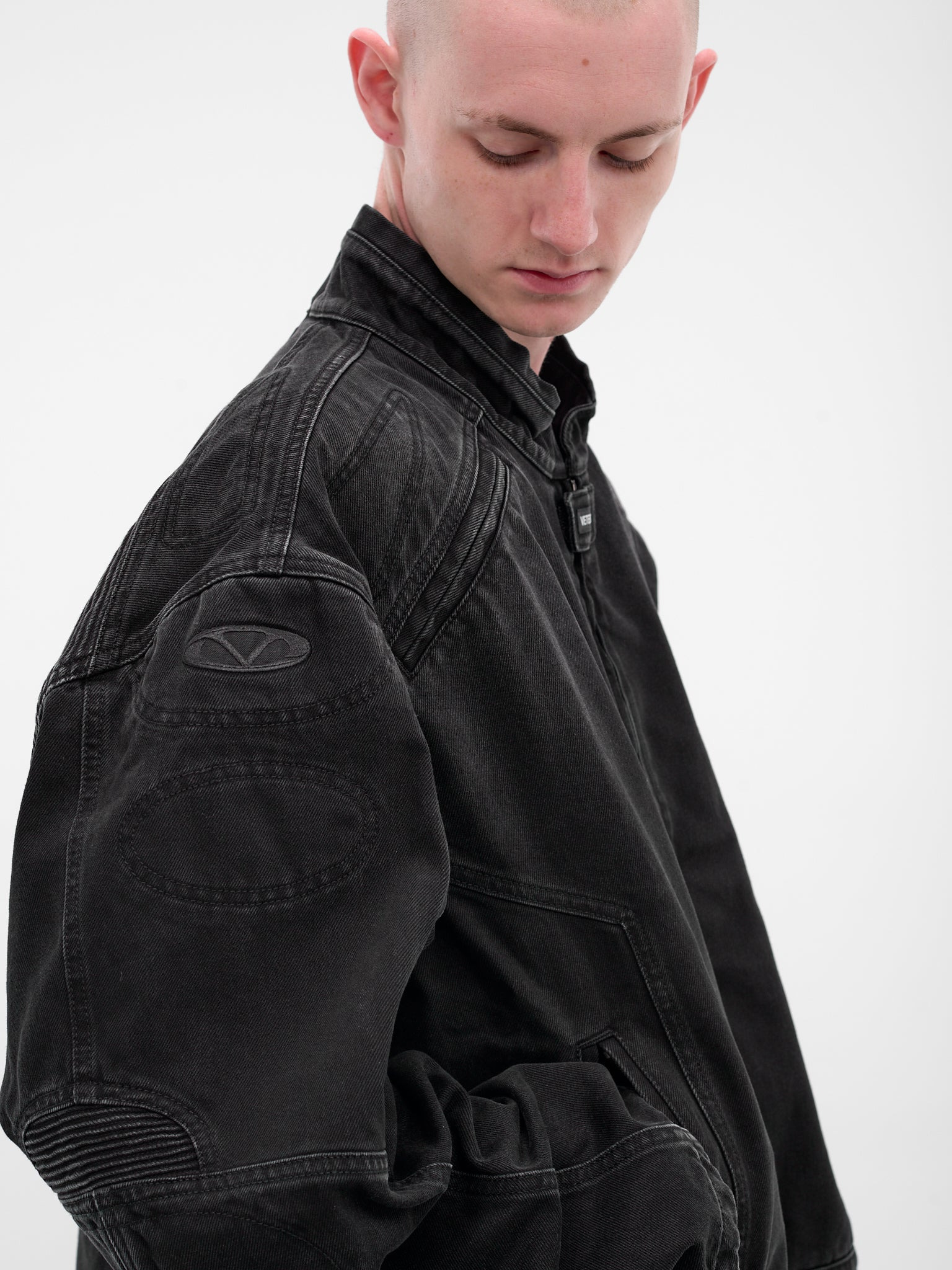 Black Racing Denim Zip Jacket - 5