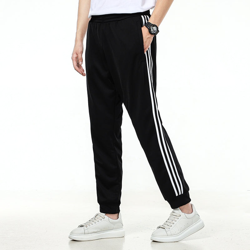 adidas Side Stripe Training Sports Bundle Feet Long Pants Black H31304 - 5