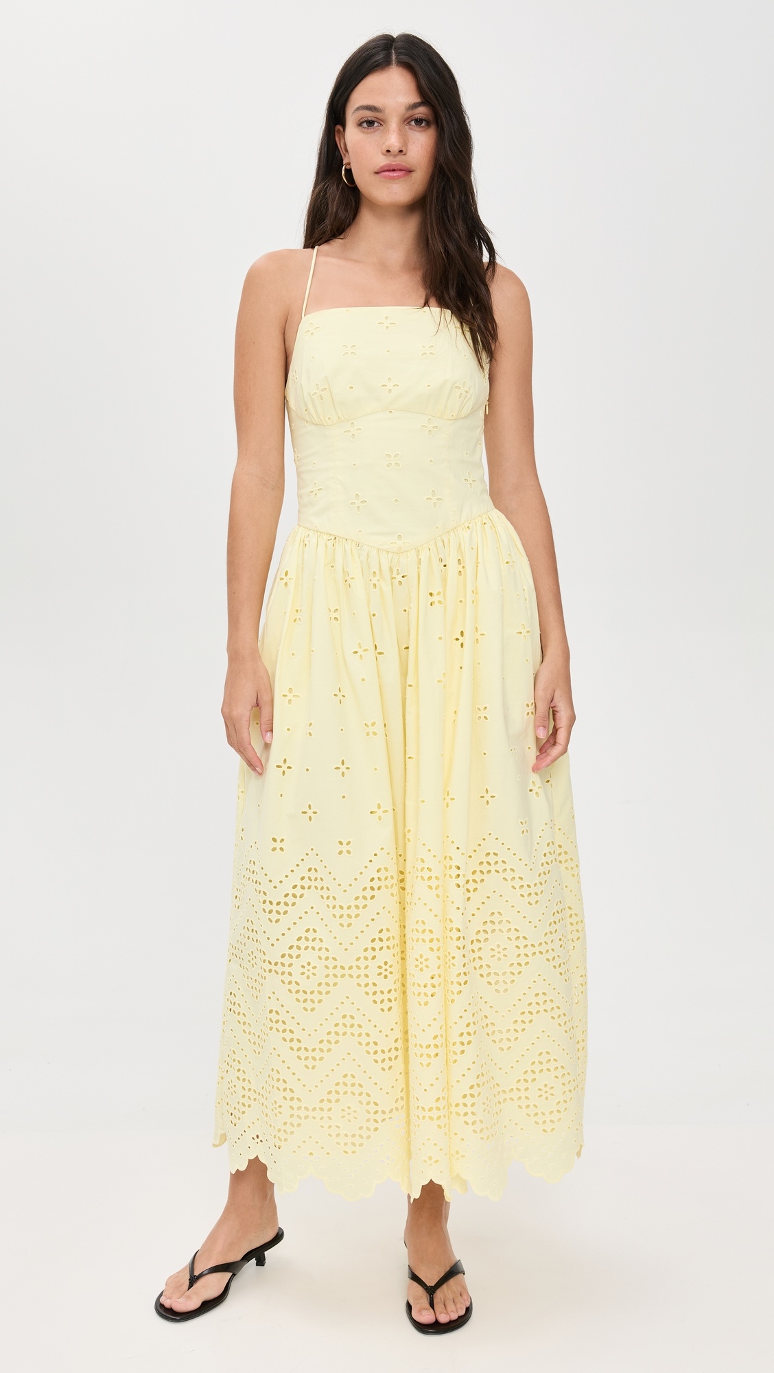 Yellow Cotton Broderie Midi Dress - 7