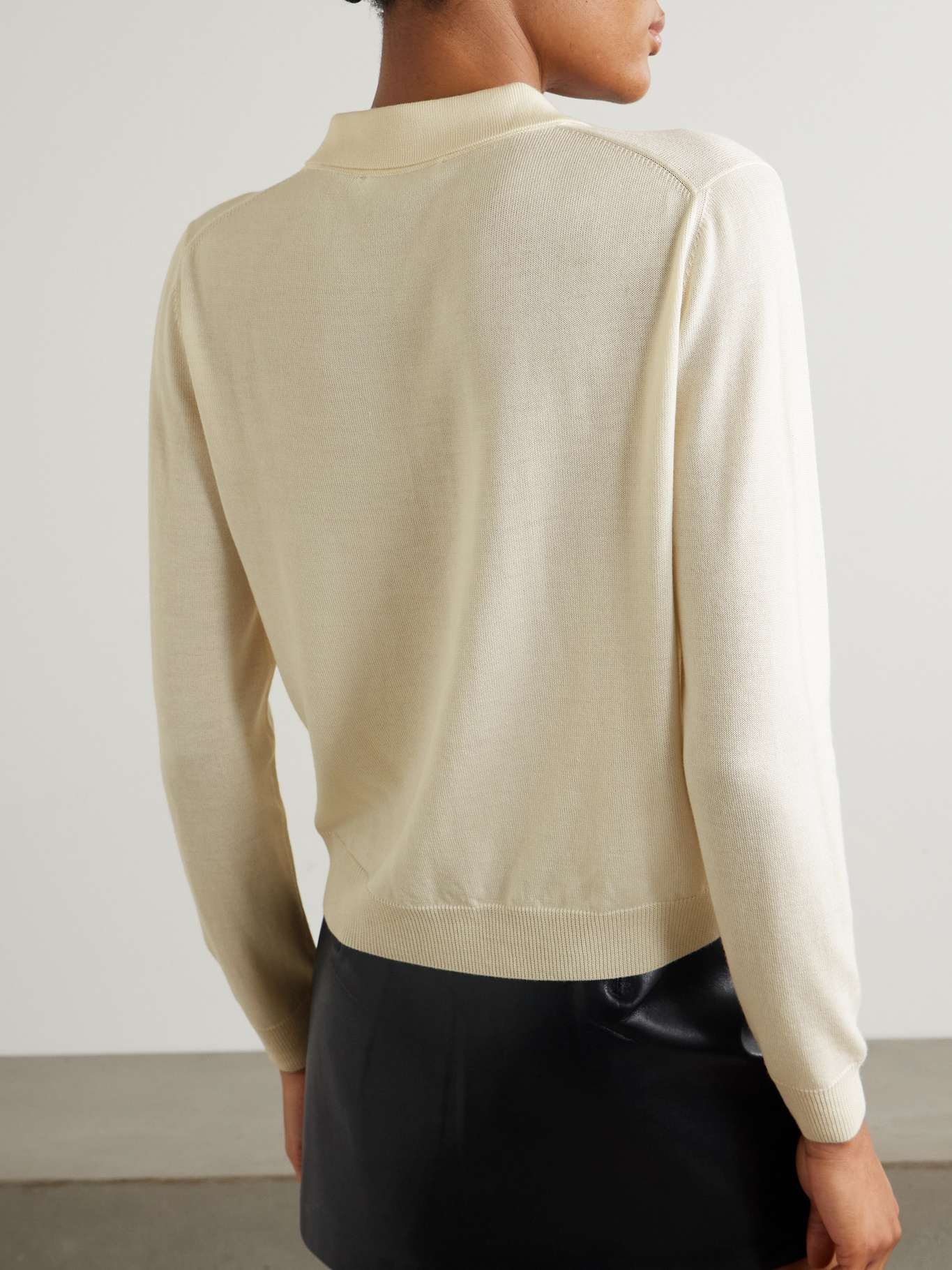 Maine wool, silk and cashmere-blend polo sweater Cream - 4