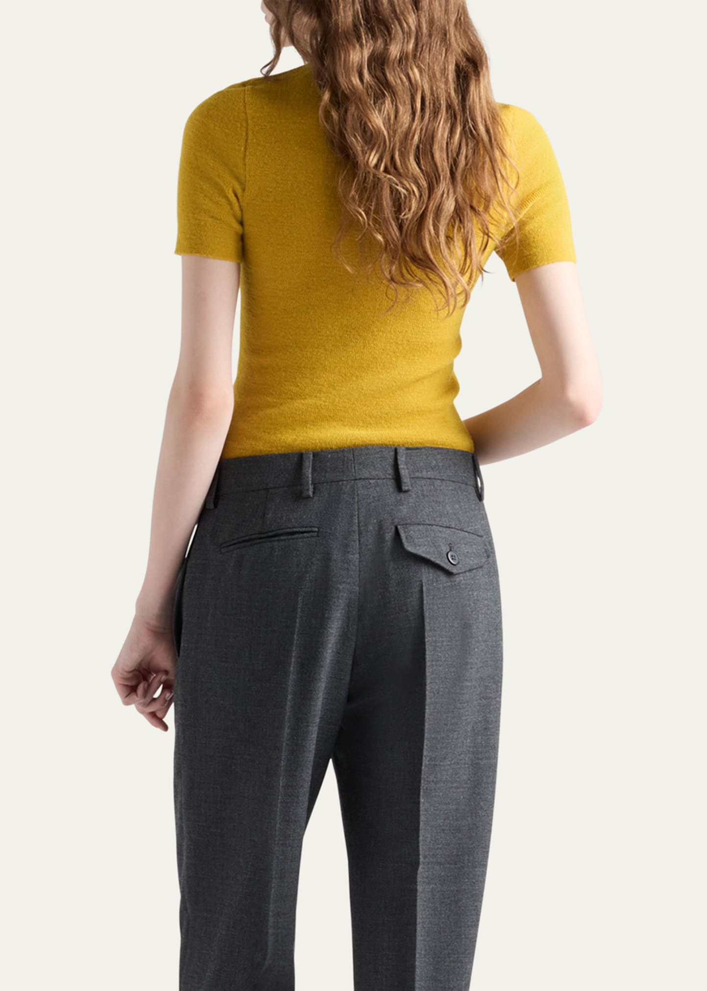 Chain Embroidered Wool Knit Short-Sleeve Sweater - 3