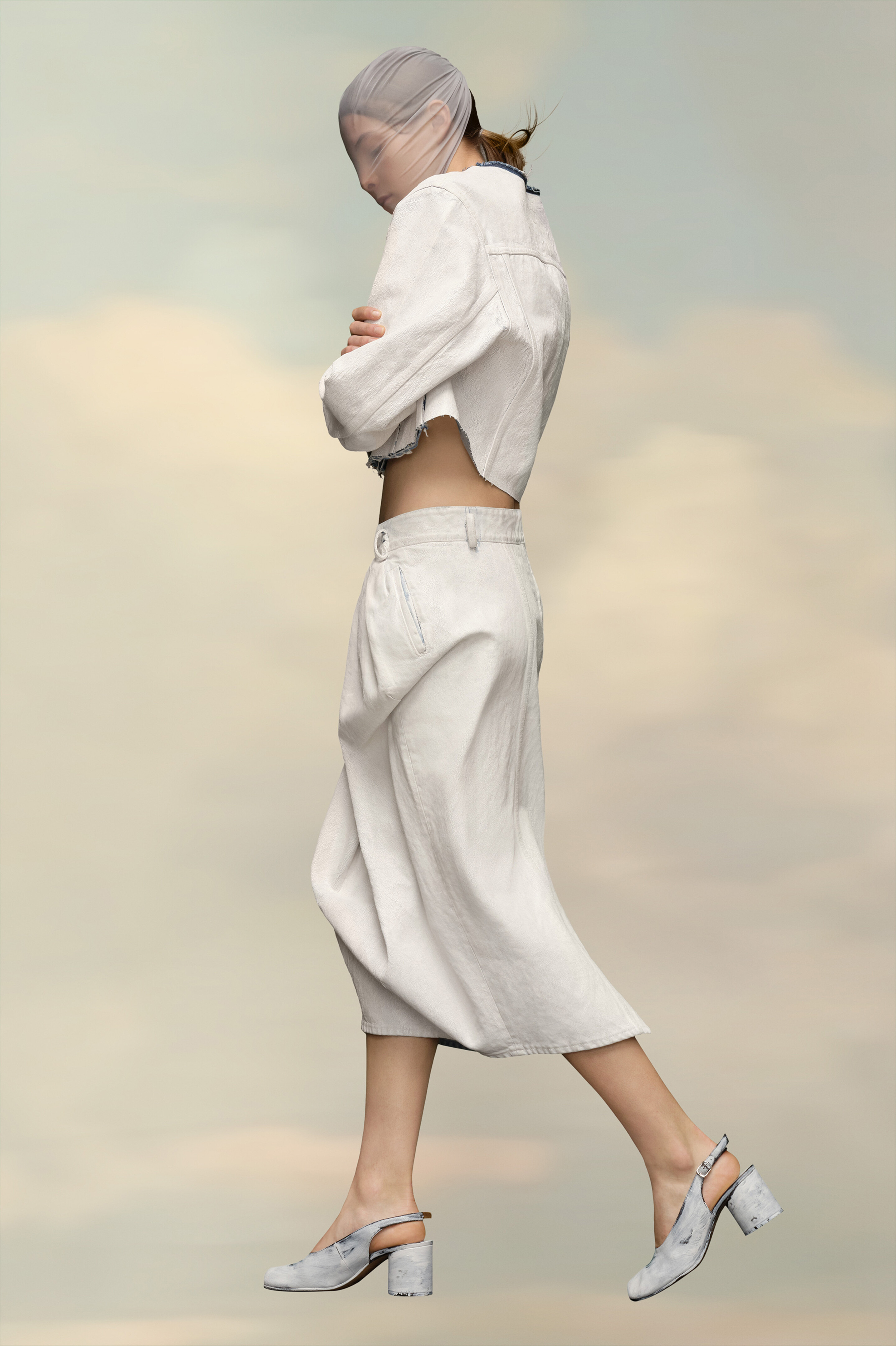 Denim Gathered Skirt - 4