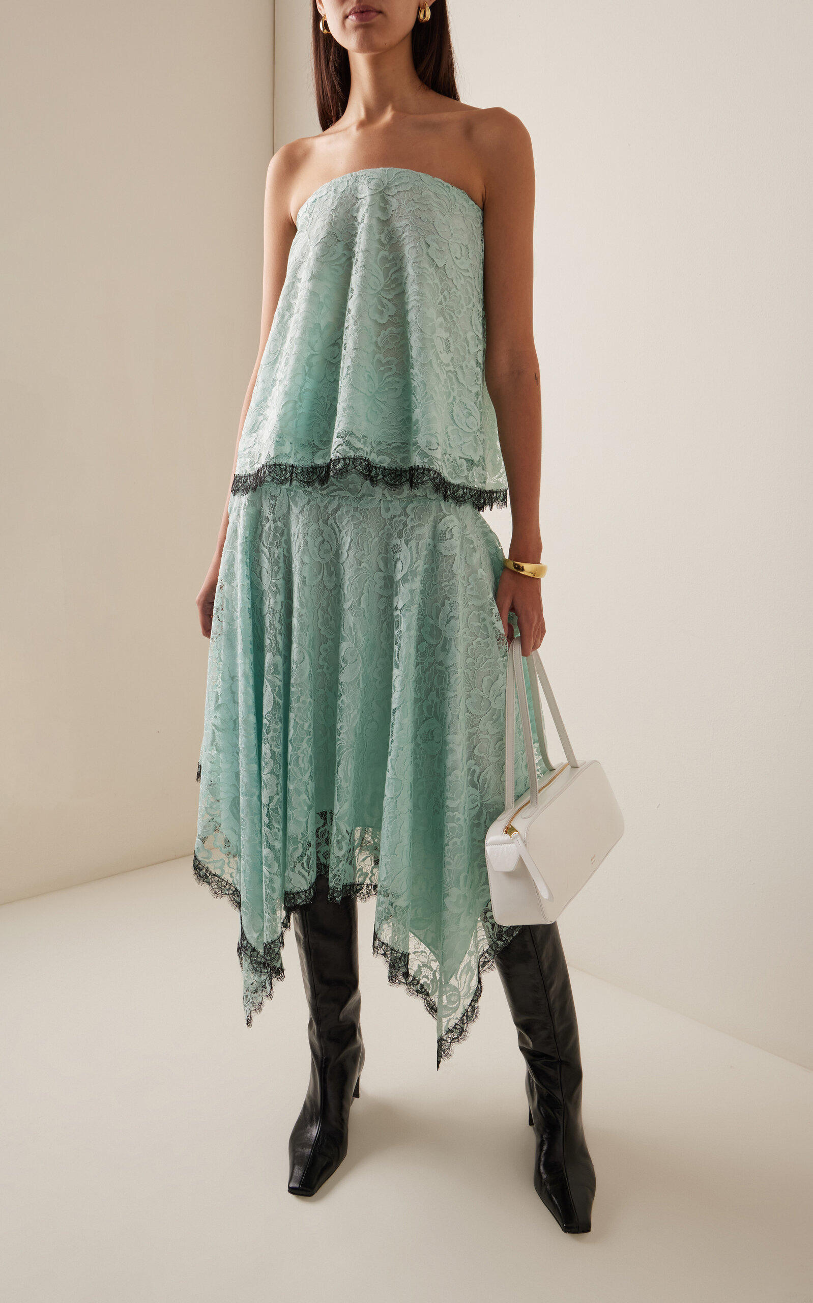 Cotton Lace Asymmetric Skirt blue - 3