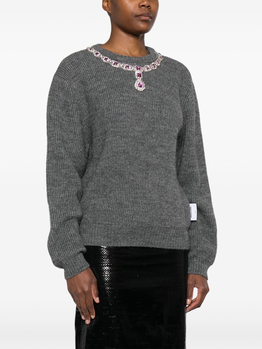 jewel-embellished ribbed sweater - 3