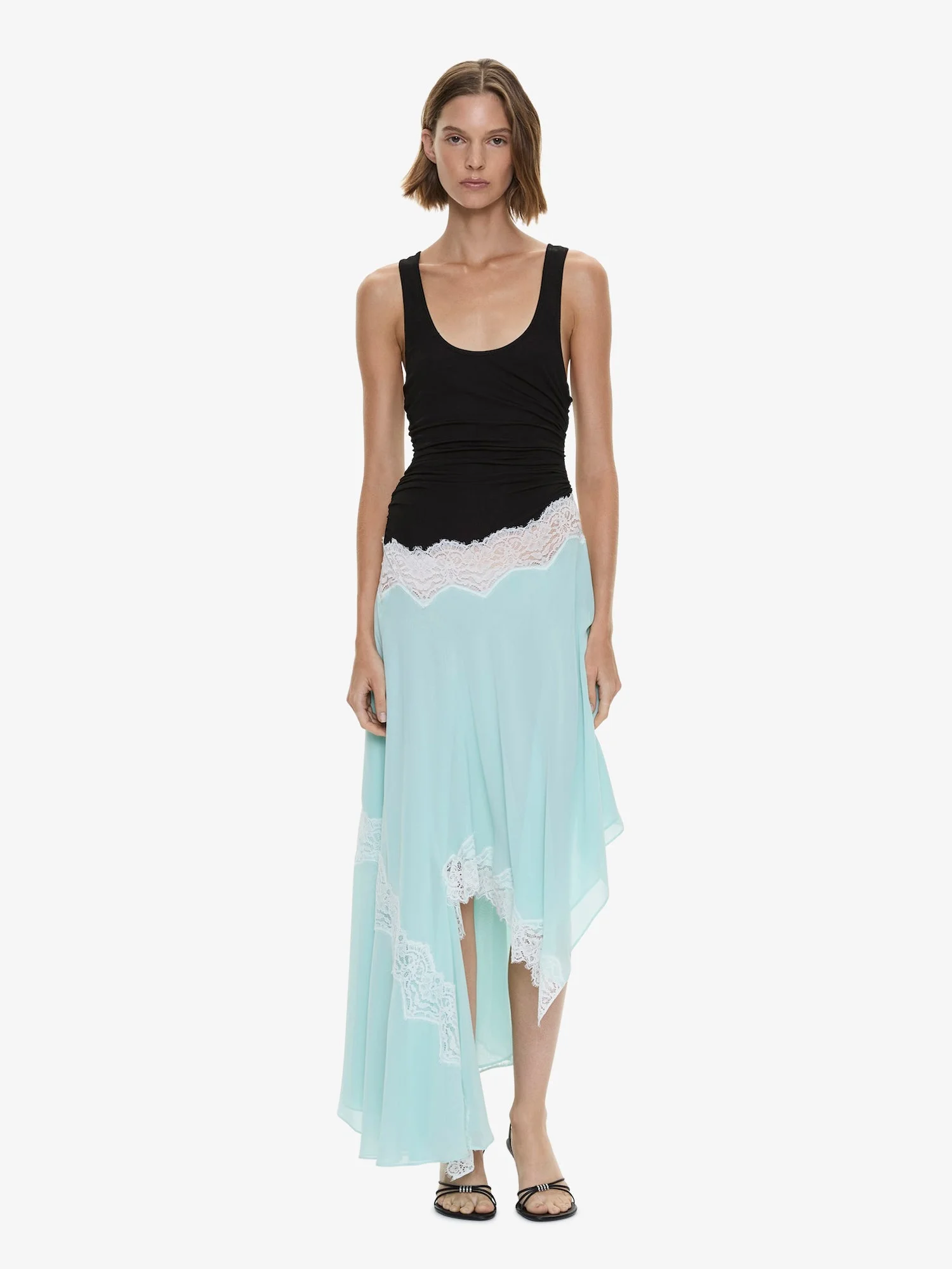 Cutaway Lace Gathered Tank Dress - 1