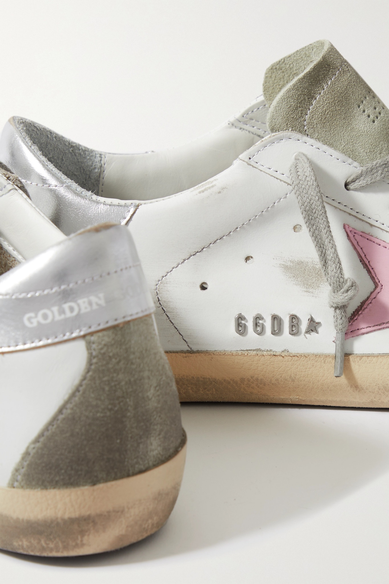 Superstar faux pearl-embellished distressed leather sneakers - 4