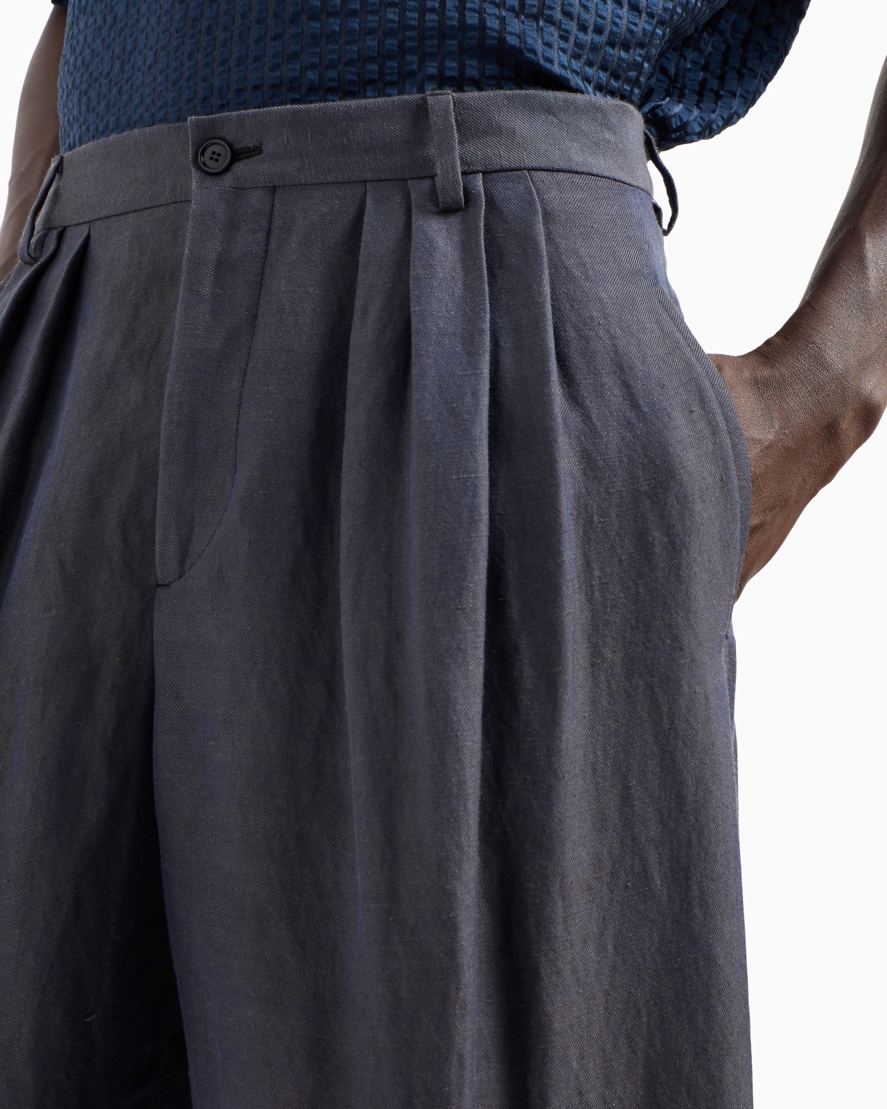 LINEN AND VISCOSE TWILL TWO-PLEAT TROUSERS - 5