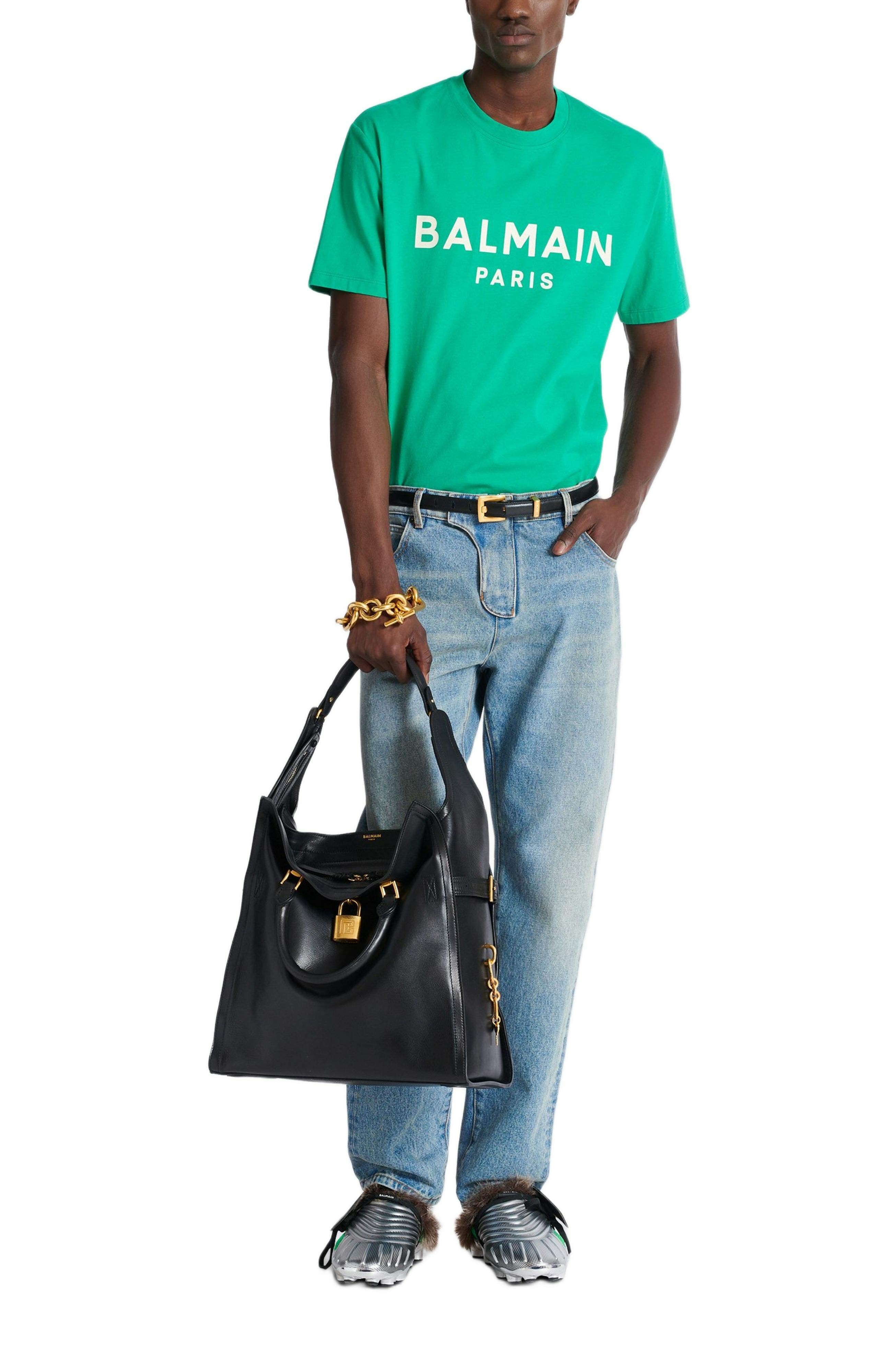 T-shirt with Balmain Paris print in Green at Nordstrom - 3