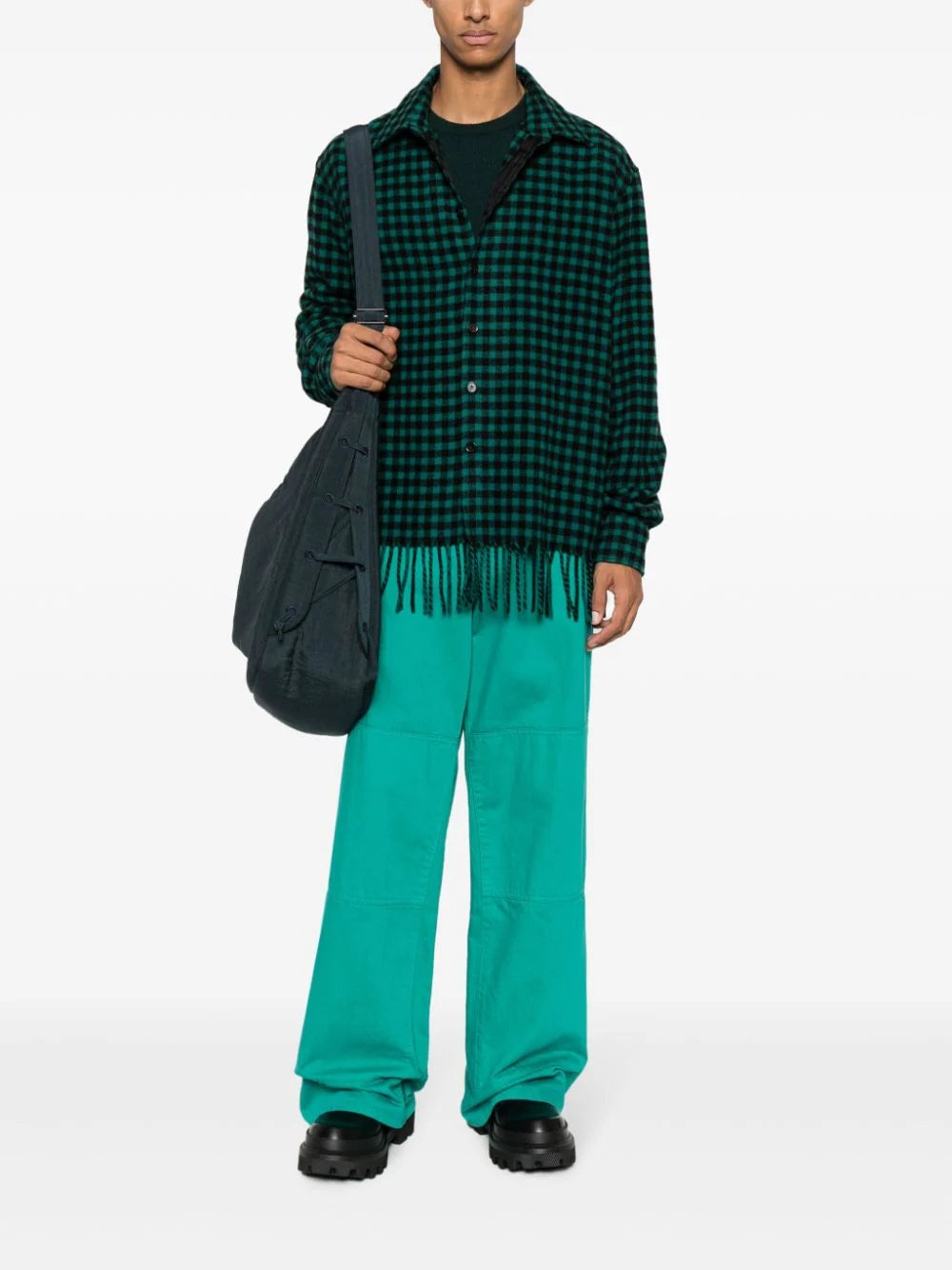 FRINGED CHECKED WOOL SHIRT - 2