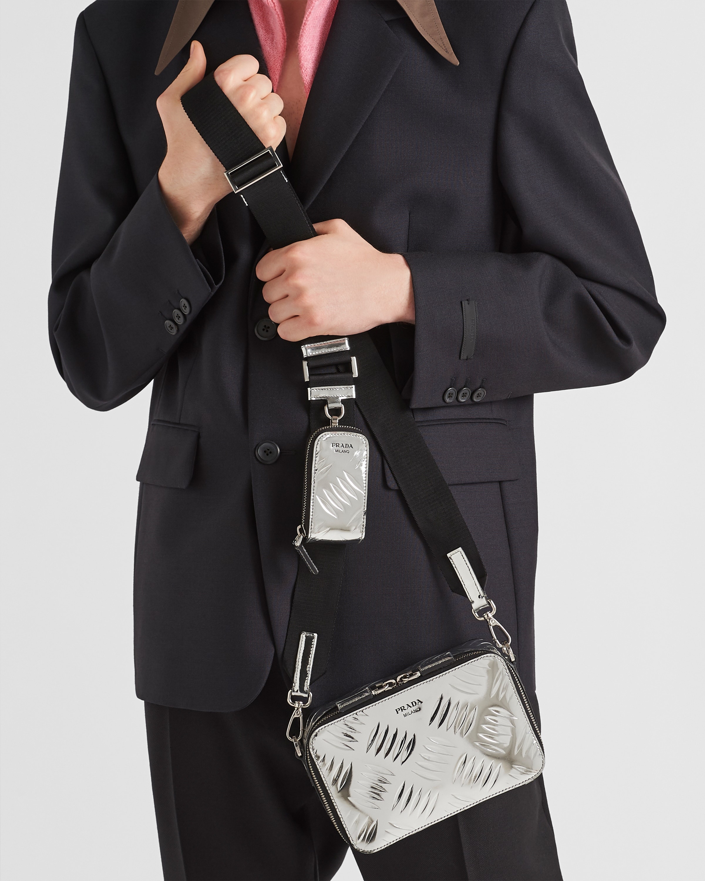 Prada Brique brushed leather bag with embossed motif - 7