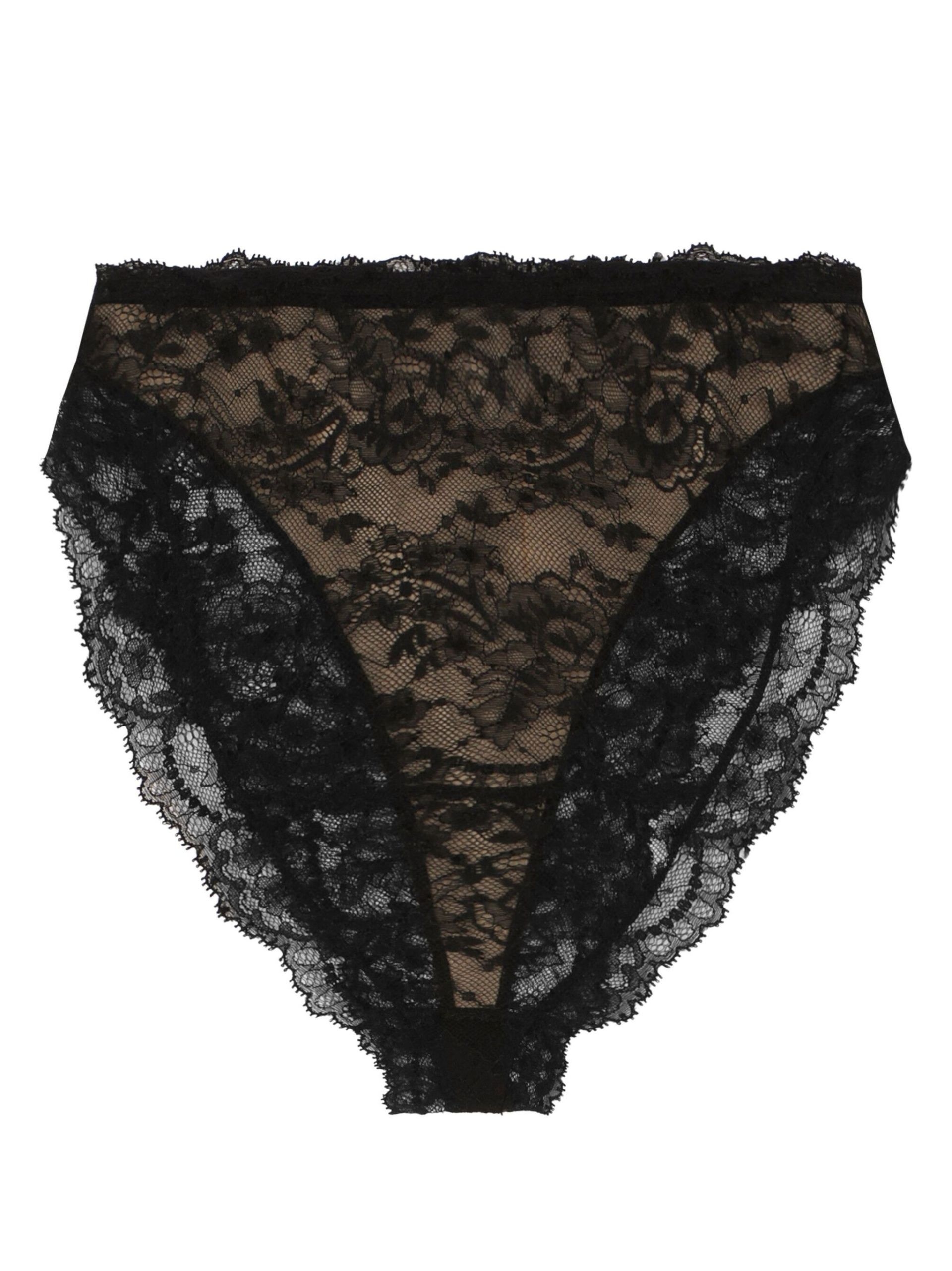 Black Chantilly Lace High-Waisted Briefs - 2