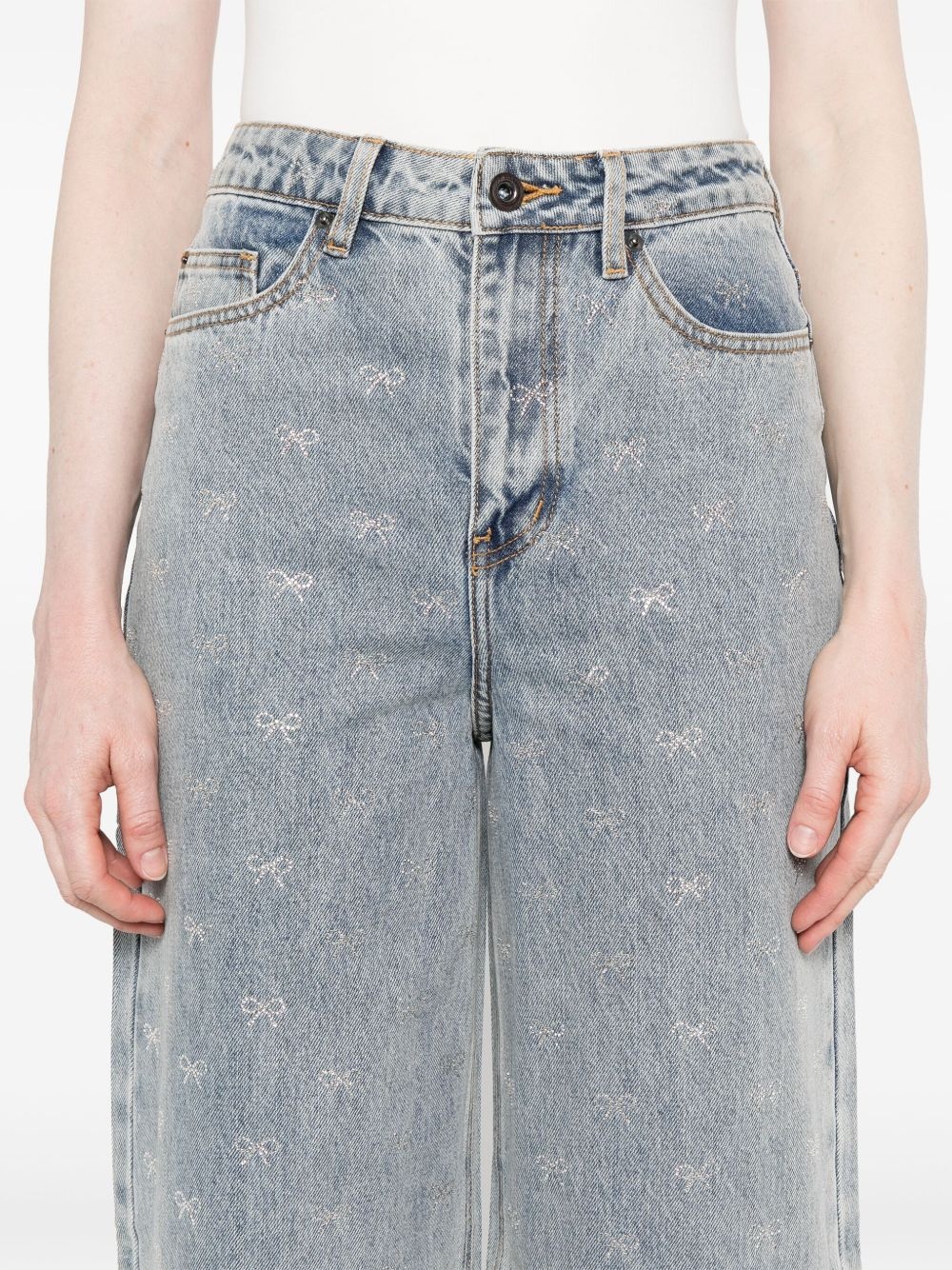 bow-embellished jeans - 5