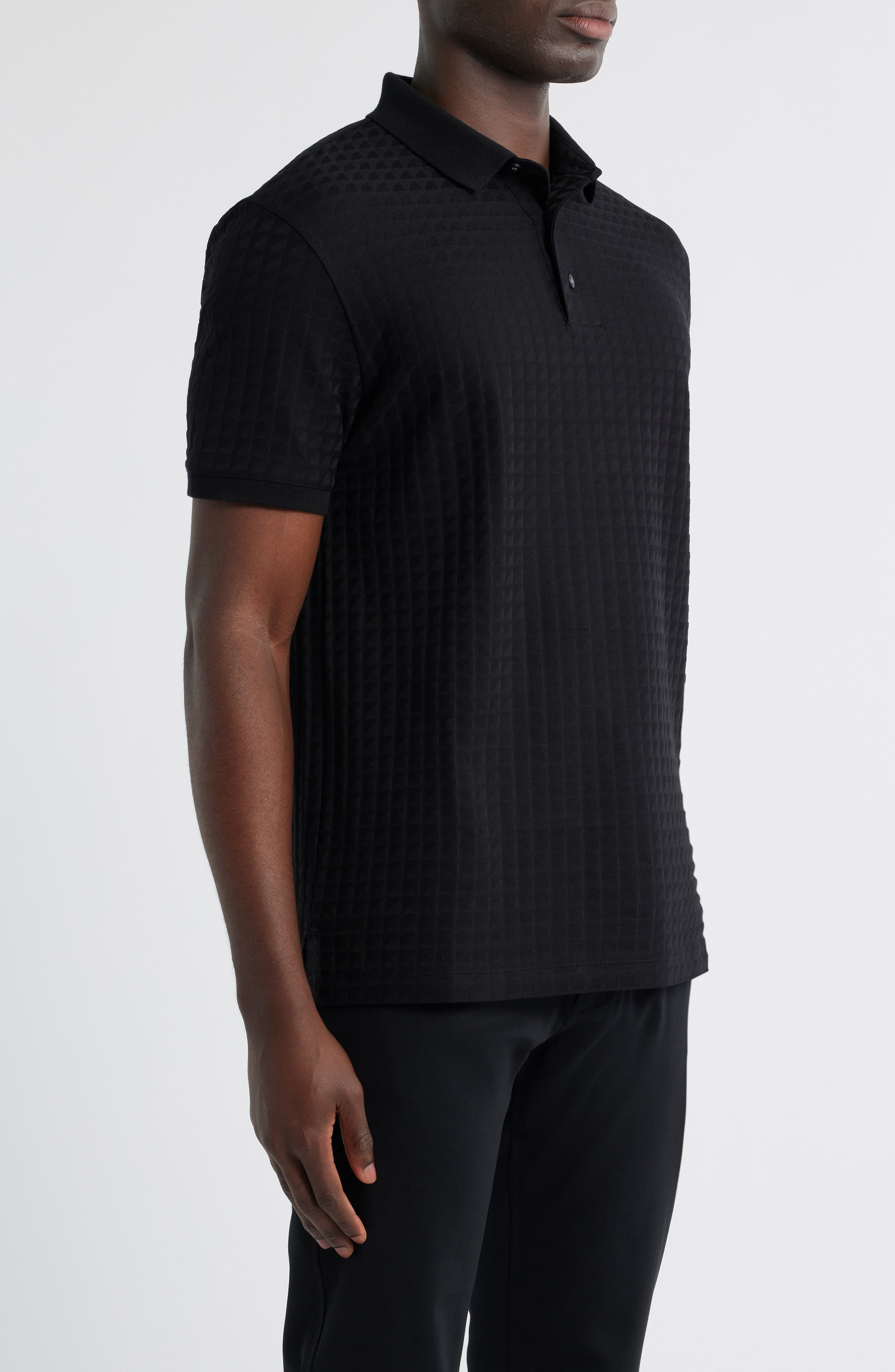 Emporio Armani Textured Cotton Polo in Black at Nordstrom - 4