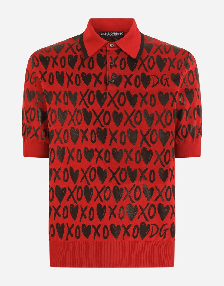 Short-sleeved silk jacquard polo-shirt with heart detailing - 3