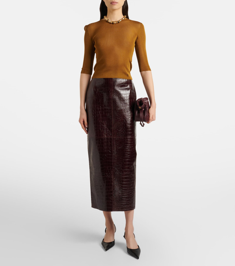 NOUR HAMMOUR Elyse croc-effect leather pencil skirt outlook