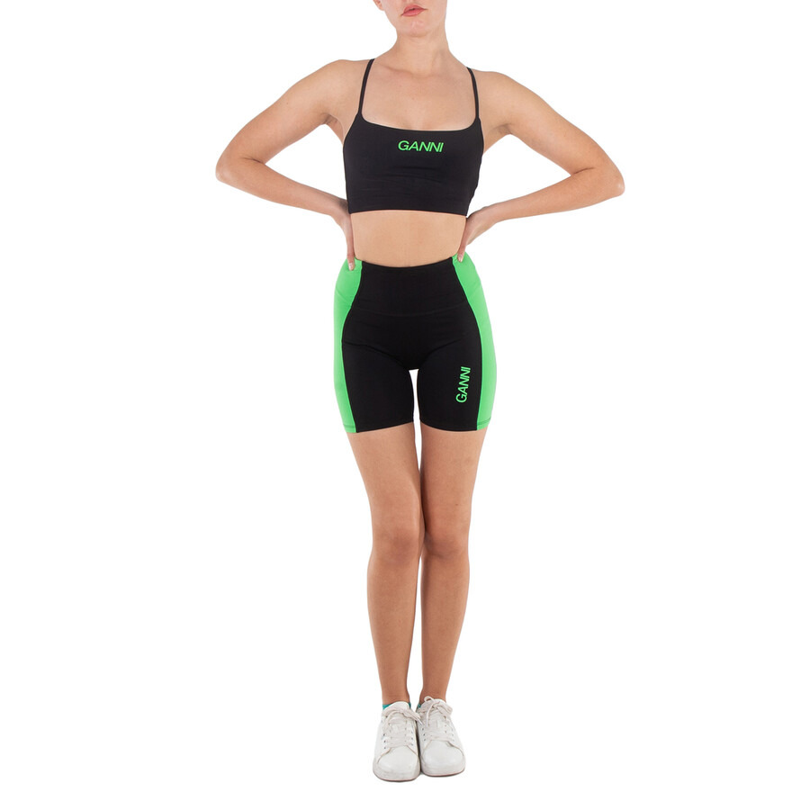Ganni Ladies Black Logo-Print Cropped Top - 4