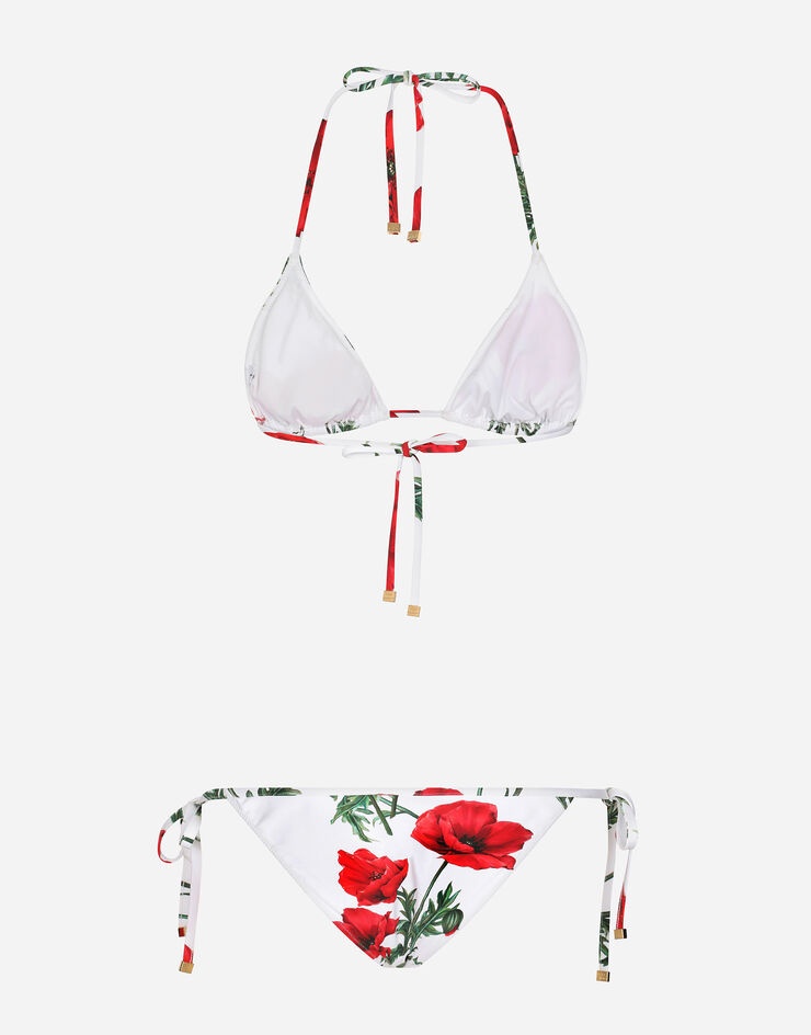 Poppy-print triangle bikini - 2