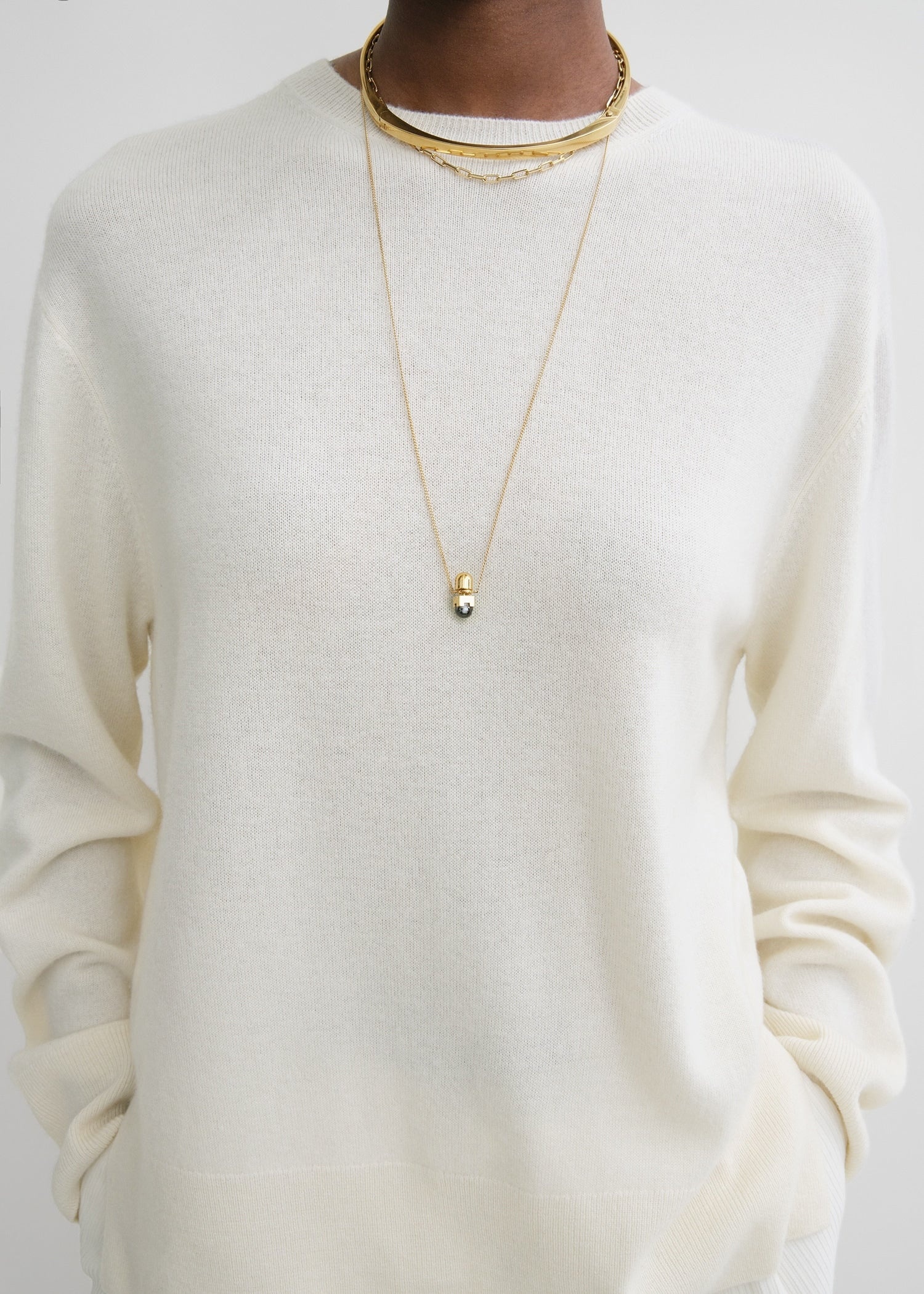 Crew-neck cashmere knit meringue - 5