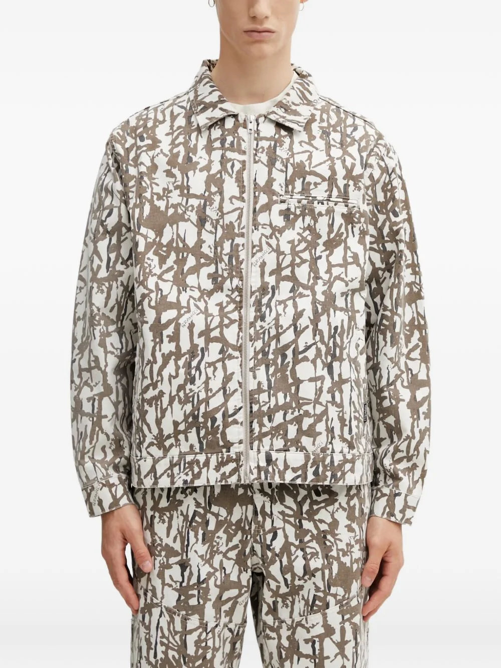 abstract-print zip-up jacket - 1