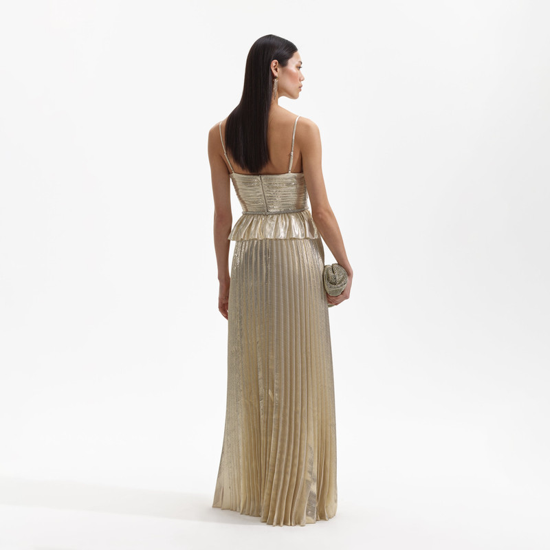 green emerald velvet dress Self-Portrait - Gold Metallic Tiered Dress