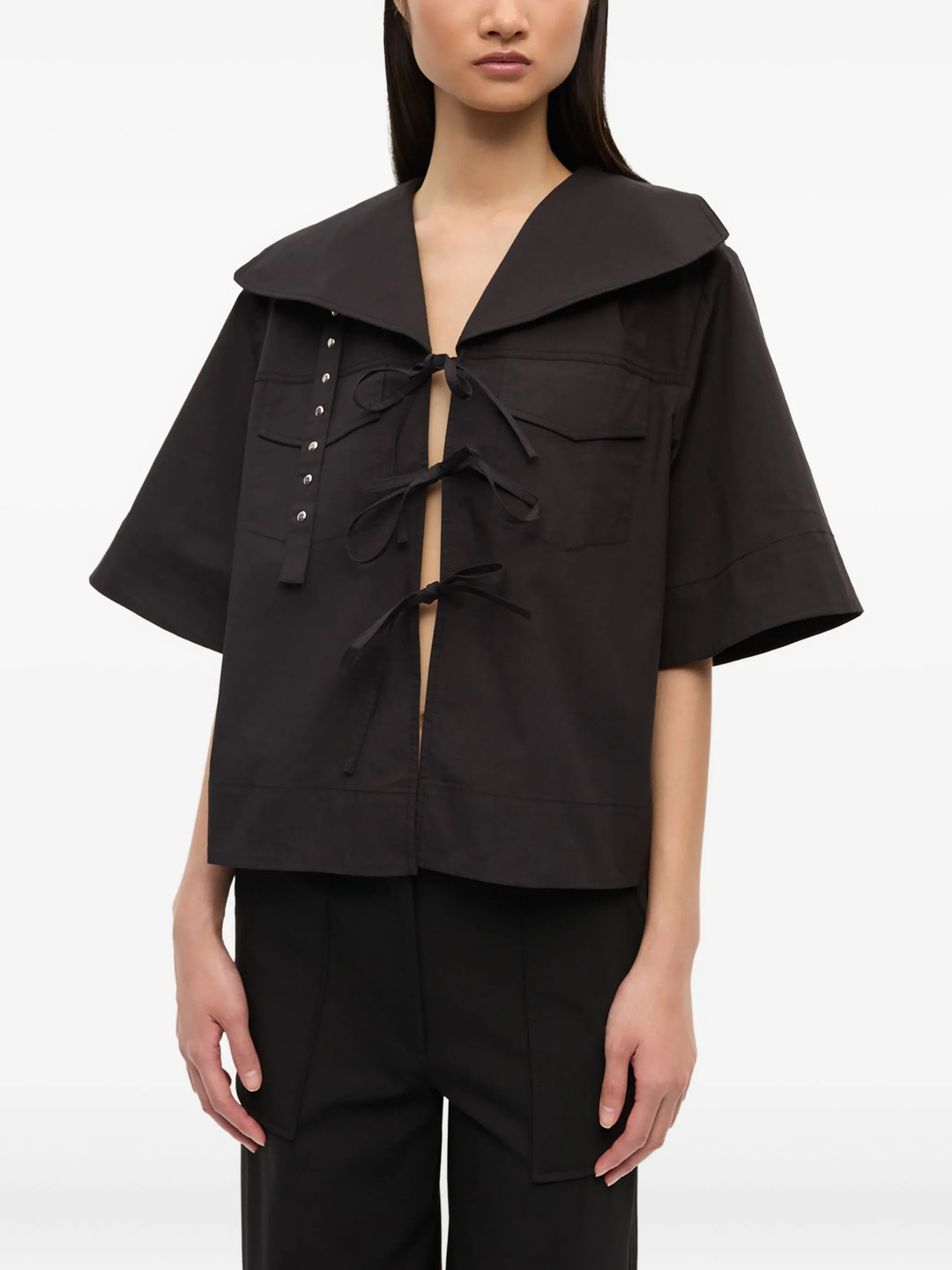 Stretch Cotton Cowl Neck Blouse - 2
