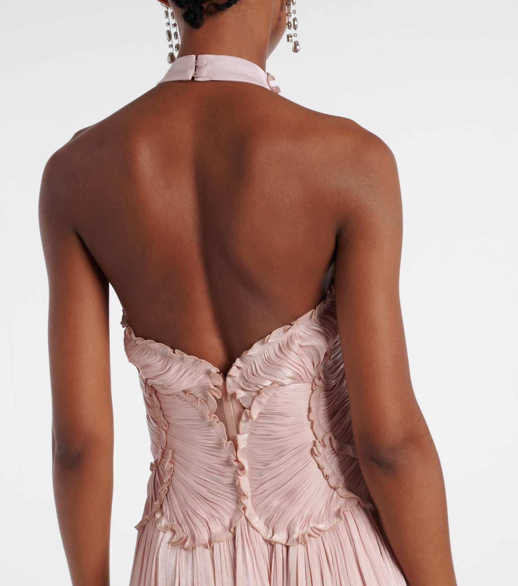 Ruched halterneck georgette gown - 6
